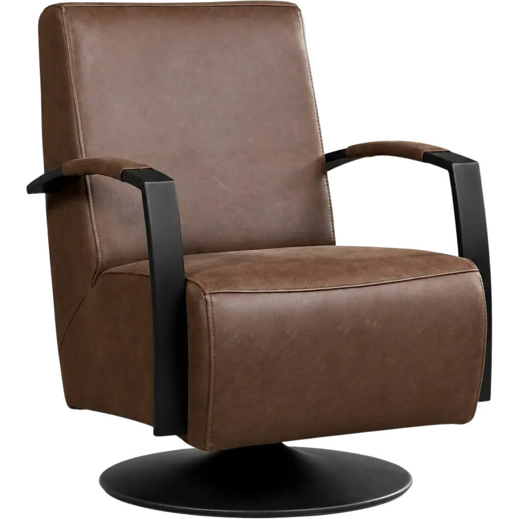 afbeelding van Leren draaifauteuil Mood - Vintage Brown (bruin) - Schotelvoet zwart
