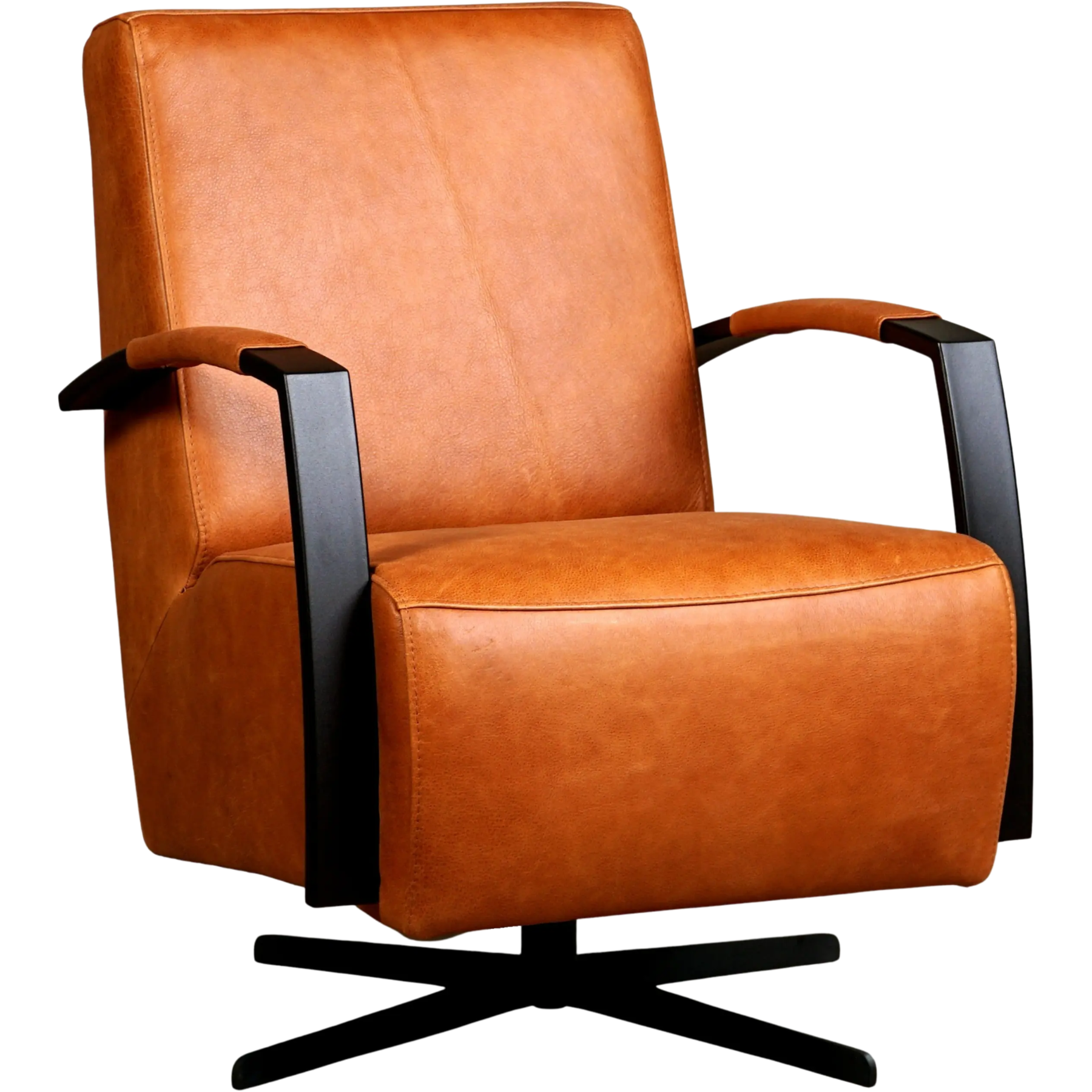 afbeelding van Leren draaifauteuil Mood - Vintage Cognac (cognac) - Stervoet zwart