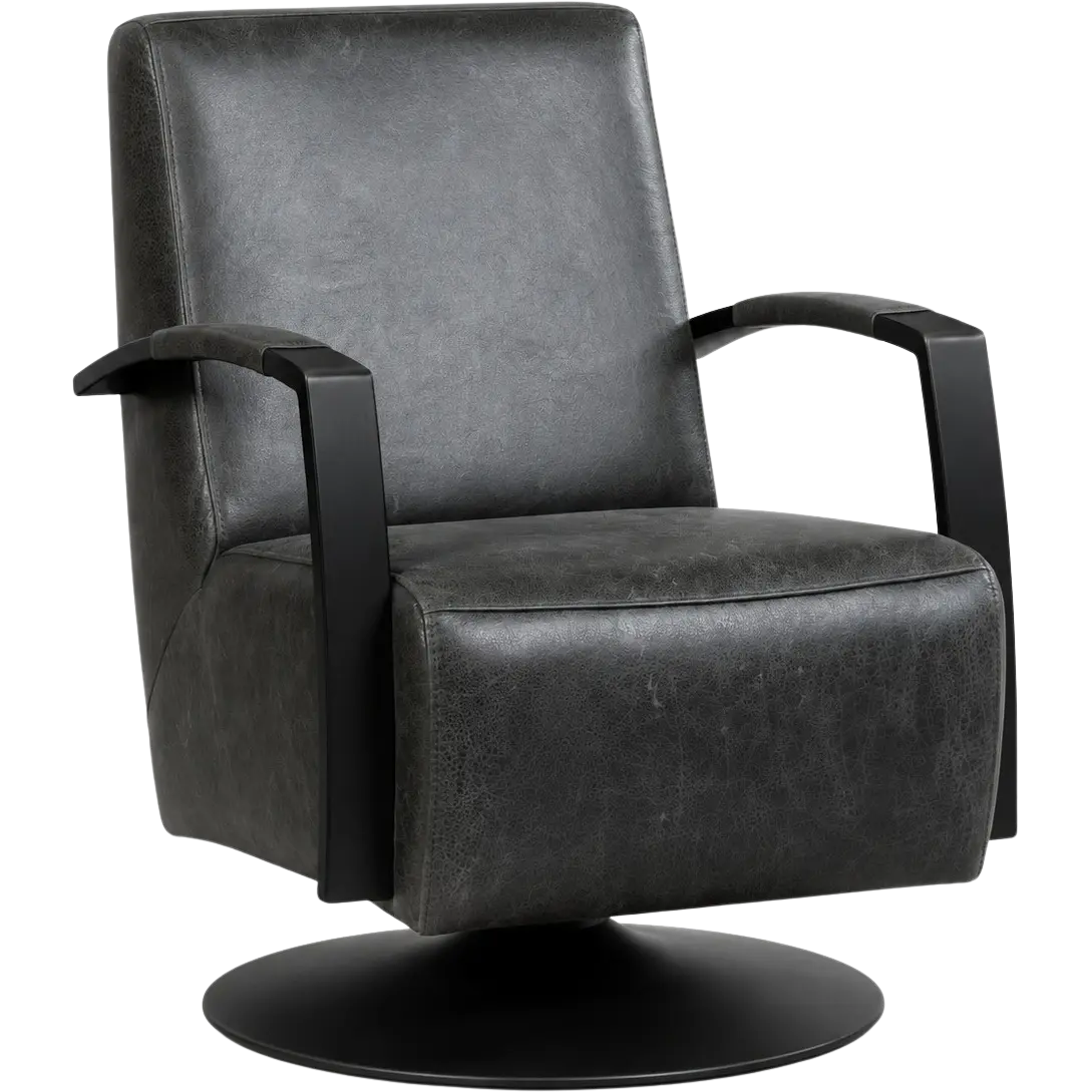 afbeelding van Leren draaifauteuil Mood - Vintage Grey (grijs) - Schotelvoet zwart