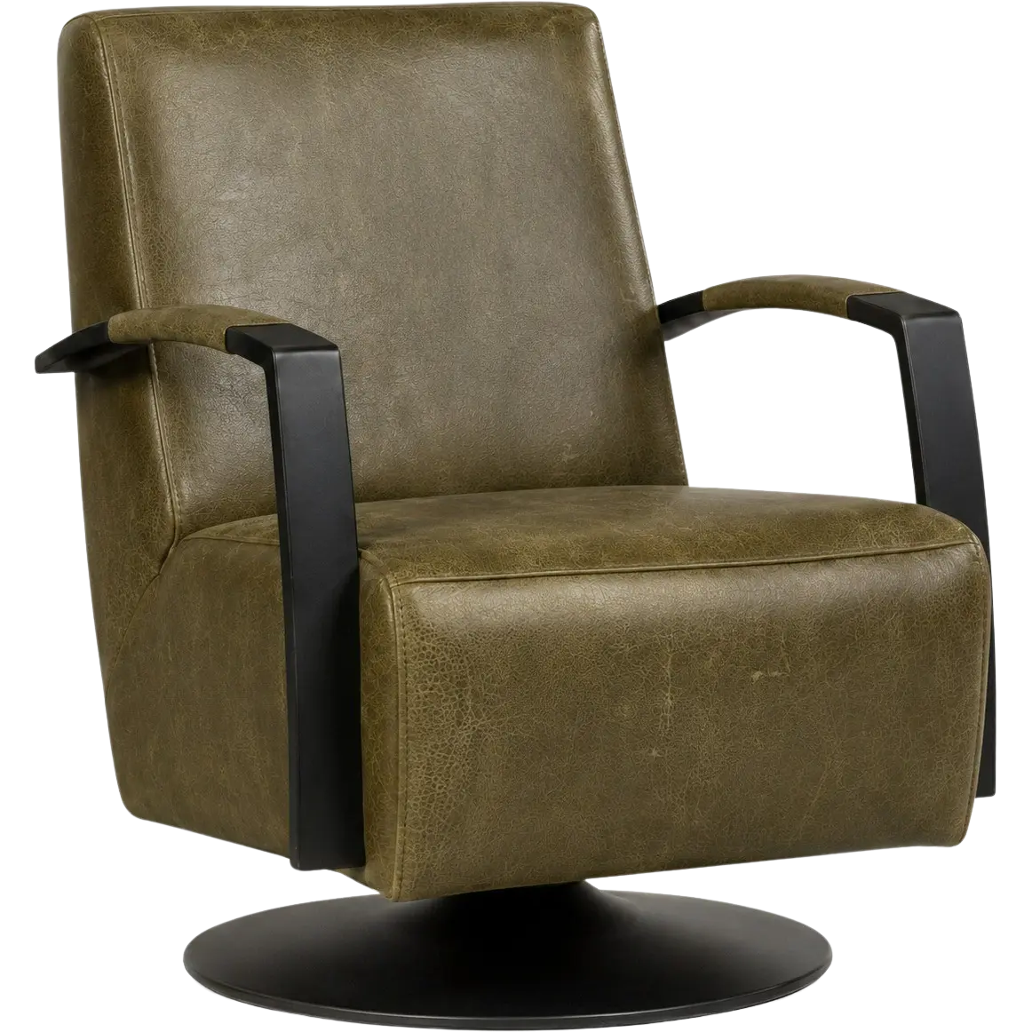 afbeelding van Leren draaifauteuil Mood - Vintage Olive (olijf/groen) - Schotelvoet zwart