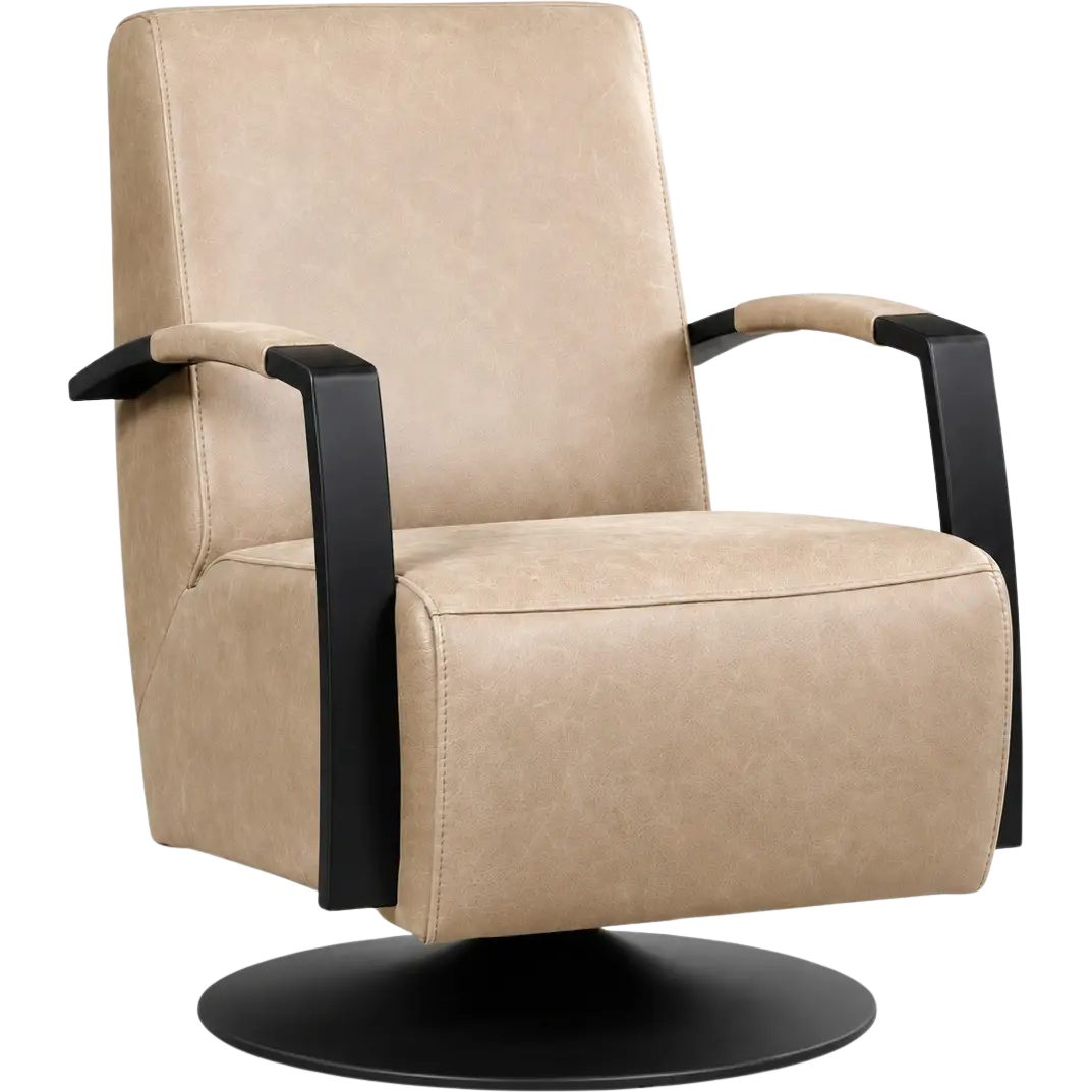 afbeelding van Leren draaifauteuil Mood - Vintage Taupe (taupe/bruin) - Schotelvoet zwart