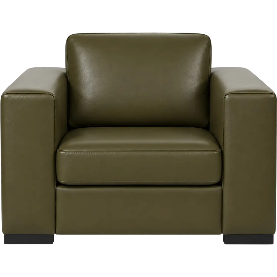 afbeelding van Leren fauteuil Flow - Granada Moss (olijf/groen) - Poten hout zwart