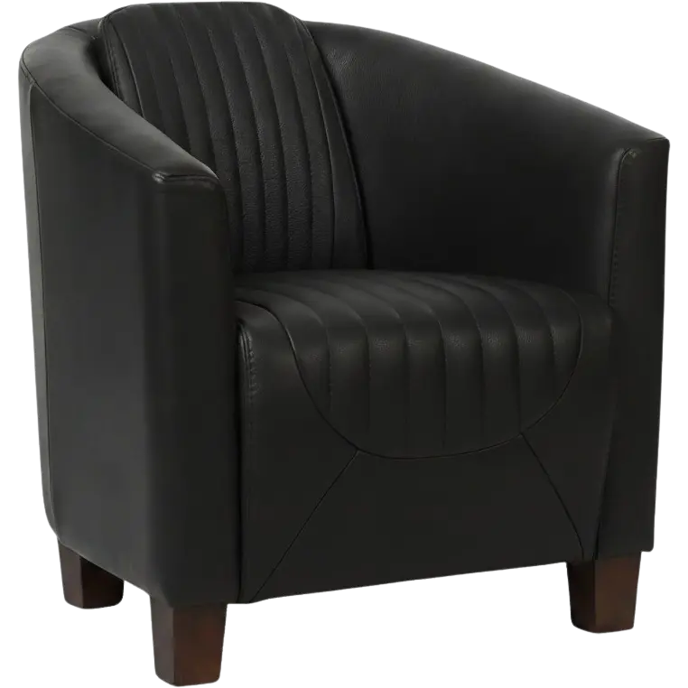 afbeelding van Leren fauteuil Press Special - Granada Black (zwart) - Poten hout bruin