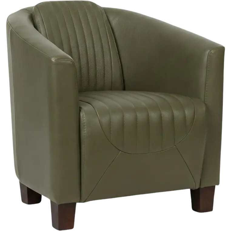 afbeelding van Leren fauteuil Press Special - Massif Olive (olijf/groen) - Poten hout bruin