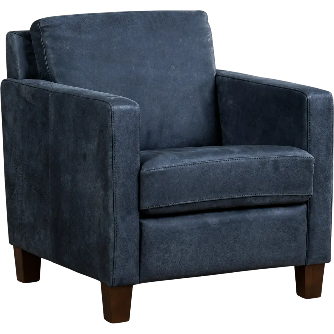 afbeelding van Leren fauteuil Smart - Kenia Denim (blauw) - Poten hout bruin