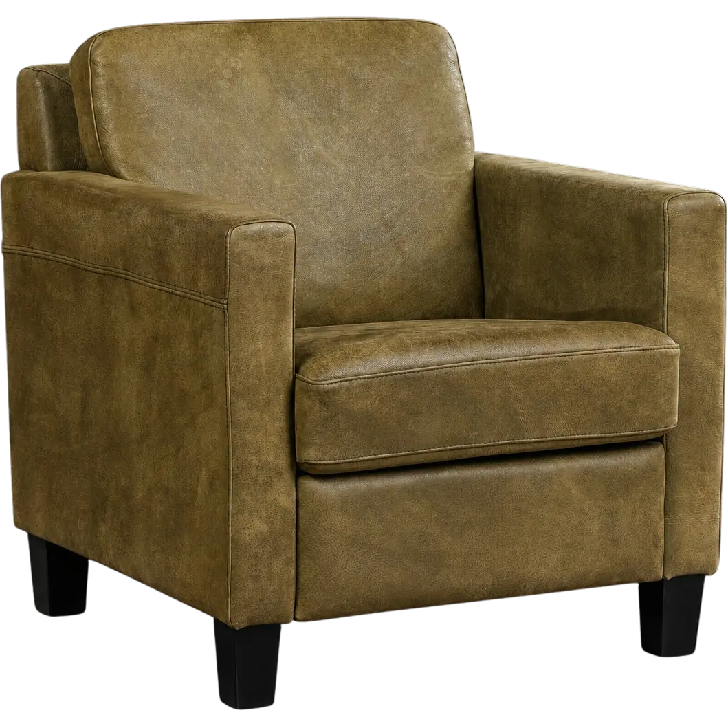 afbeelding van Leren fauteuil Smart - Kenia Olive (olijf) - Poten hout zwart