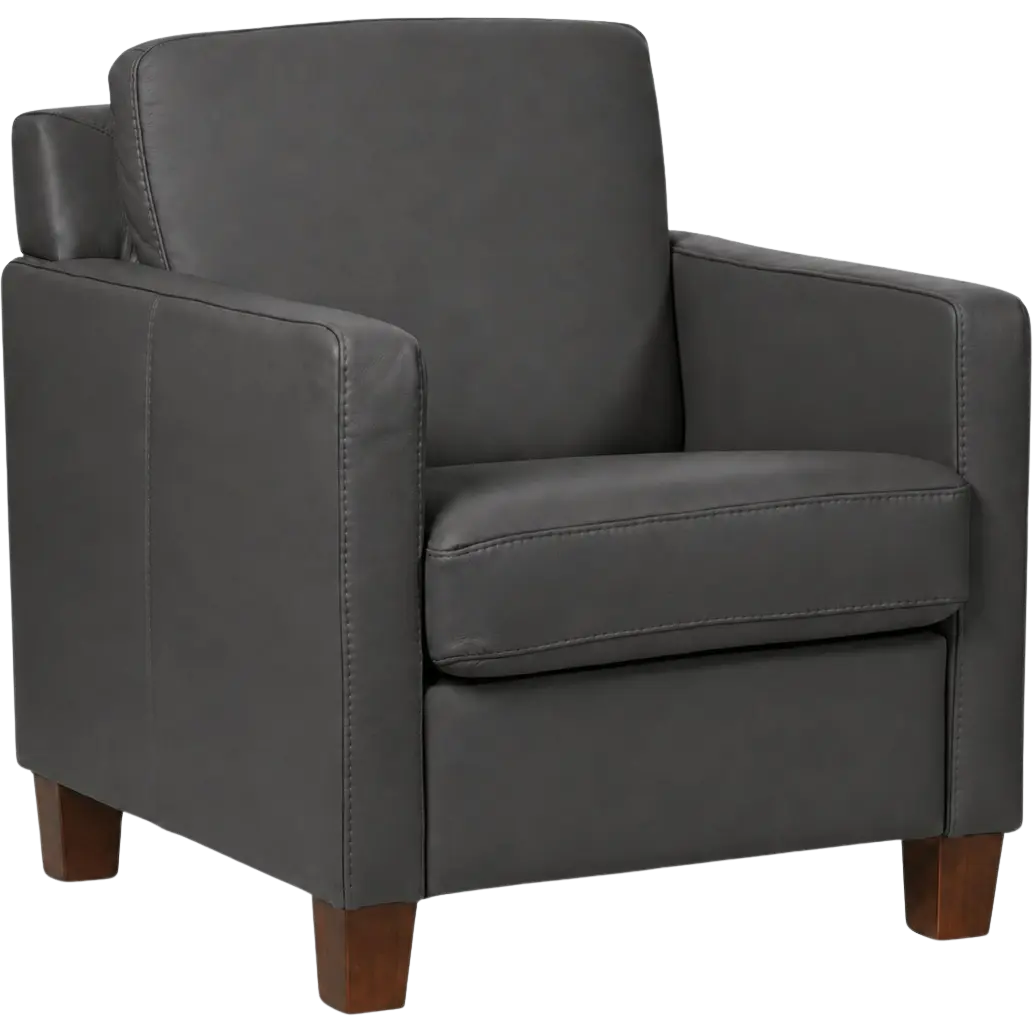 afbeelding van Leren fauteuil Smart - Toledo Antracite (donkergrijs) - Poten hout bruin