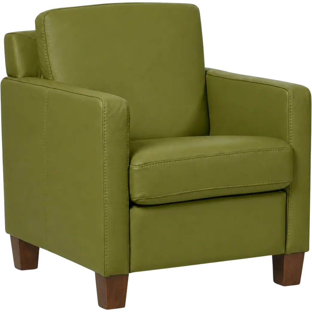 afbeelding van Leren fauteuil Smart - Toledo Apple Green (groen) - Poten hout bruin