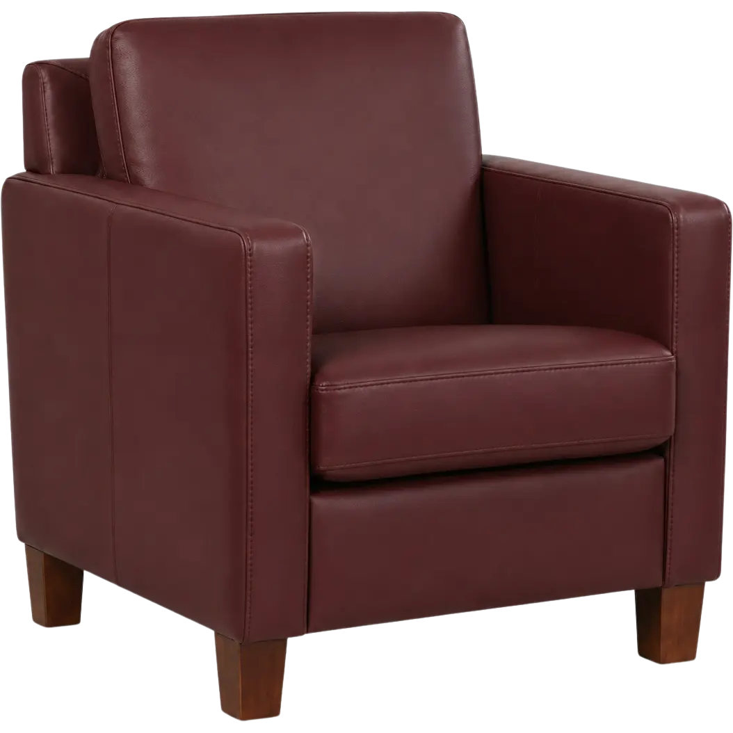 afbeelding van Leren fauteuil Smart - Toledo Bordeaux (donkerrood) - Poten hout bruin