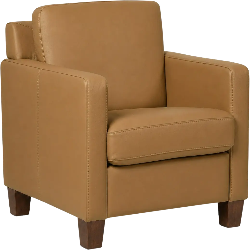 afbeelding van Leren fauteuil Smart - Toledo Camel (bruin) - Poten hout bruin
