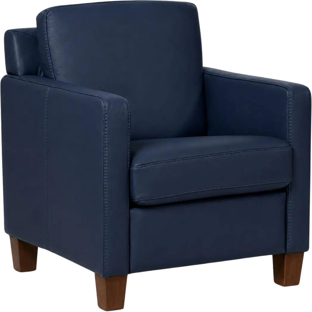 afbeelding van Leren fauteuil Smart - Toledo Kobalt (blauw) - Poten hout bruin