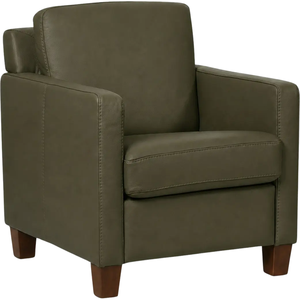 afbeelding van Leren fauteuil Smart - Toledo Olive (olijf/goen) - Poten hout bruin