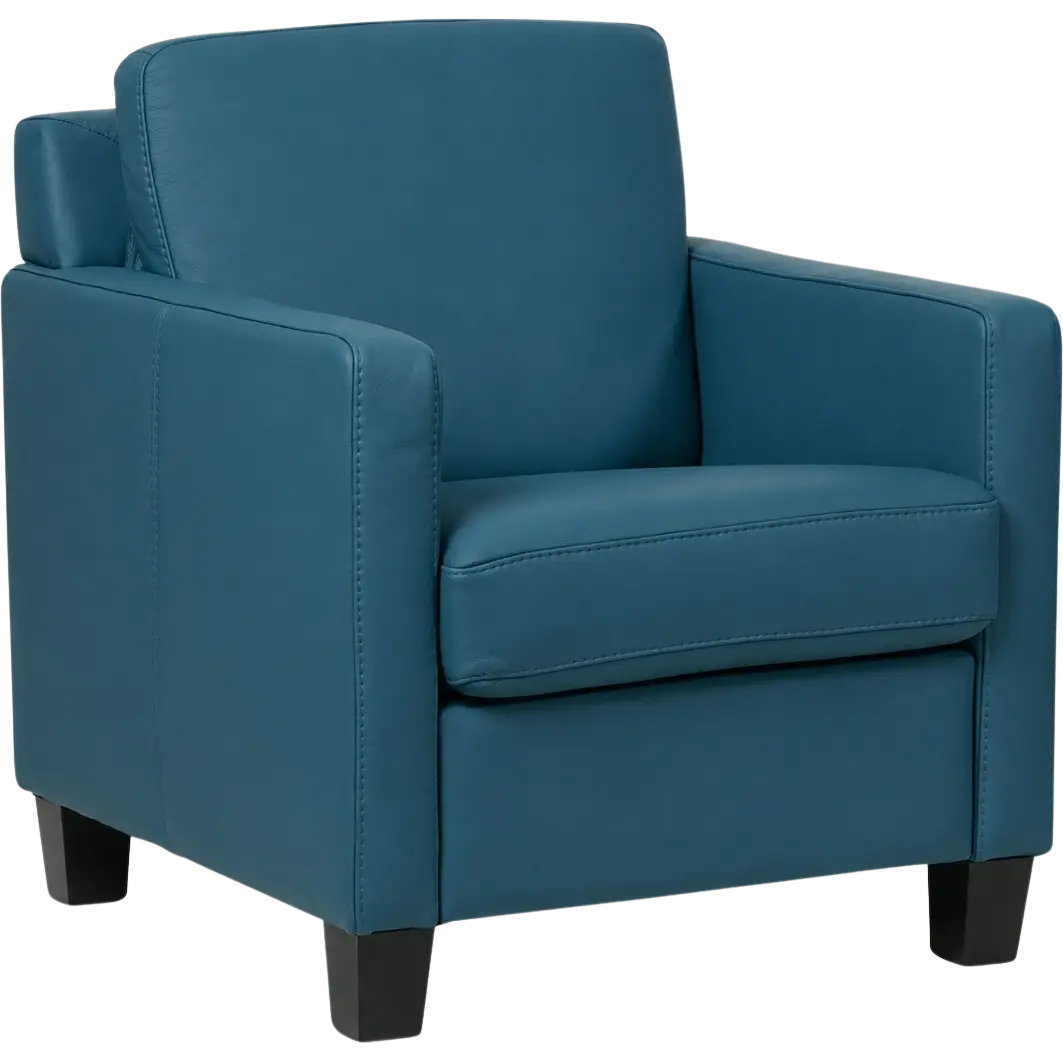 afbeelding van Leren fauteuil Smart - Toledo Turquoise (blauw) - Poten hout zwart