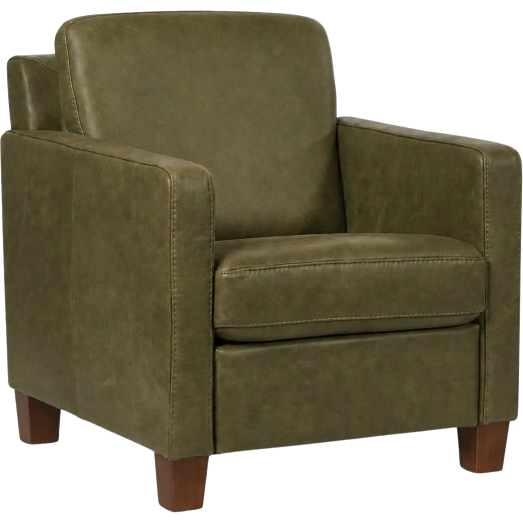 afbeelding van Leren fauteuil Smart - Vintage Olive (olijf/groen) - Poten hout bruin