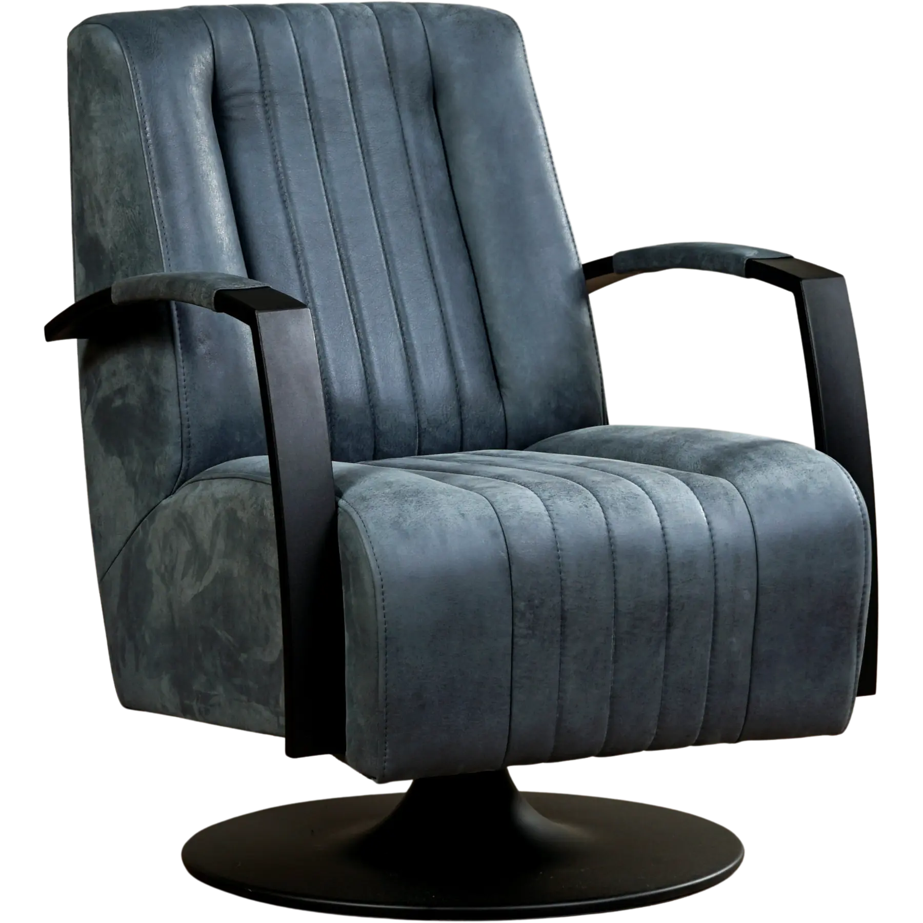 afbeelding van Leren draaifauteuil Galaxy - Kenia Denim (blauw) - Schotelvoet zwart