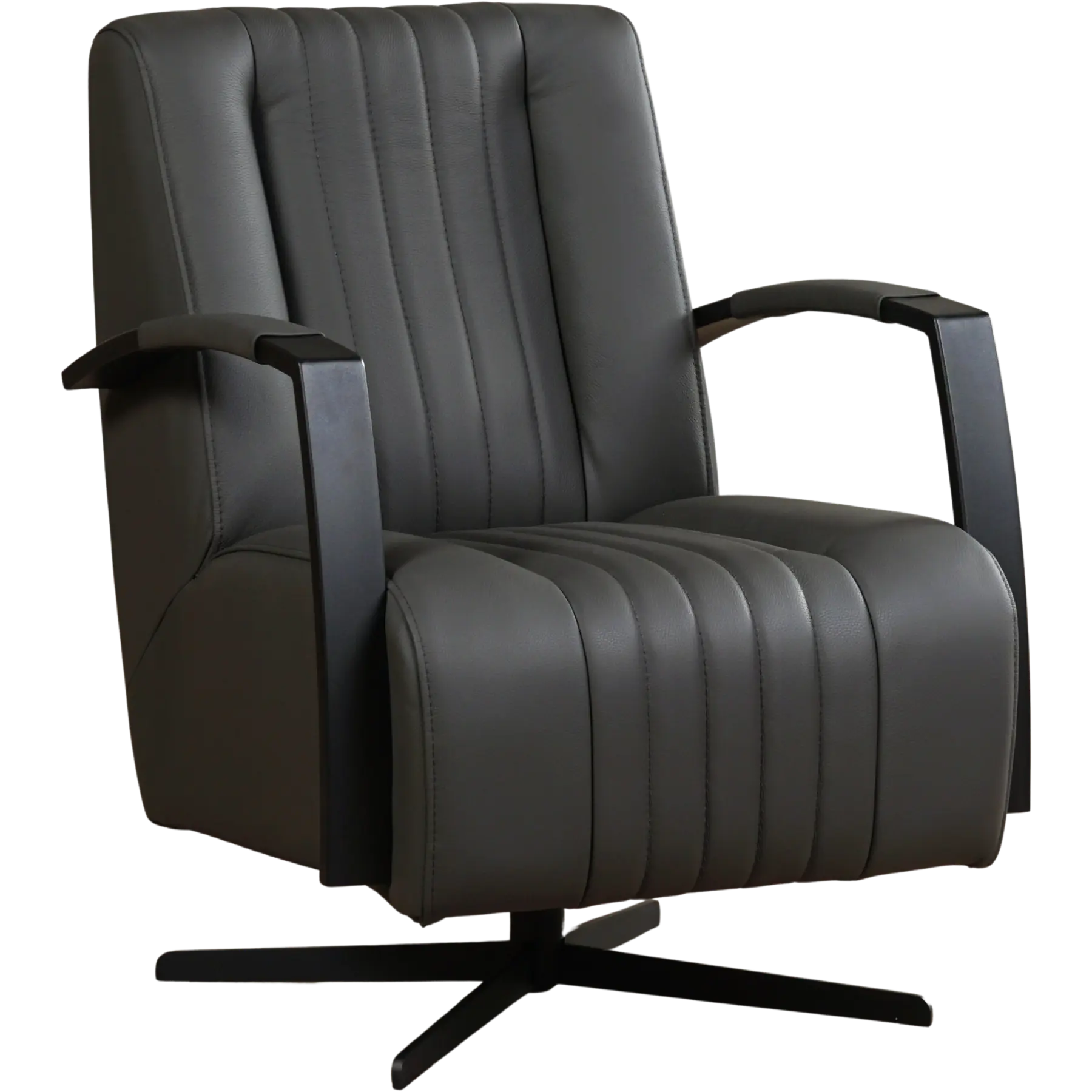 afbeelding van Leren draaifauteuil Galaxy - Toledo Antracite (donkergrijs) - Stervoet zwart