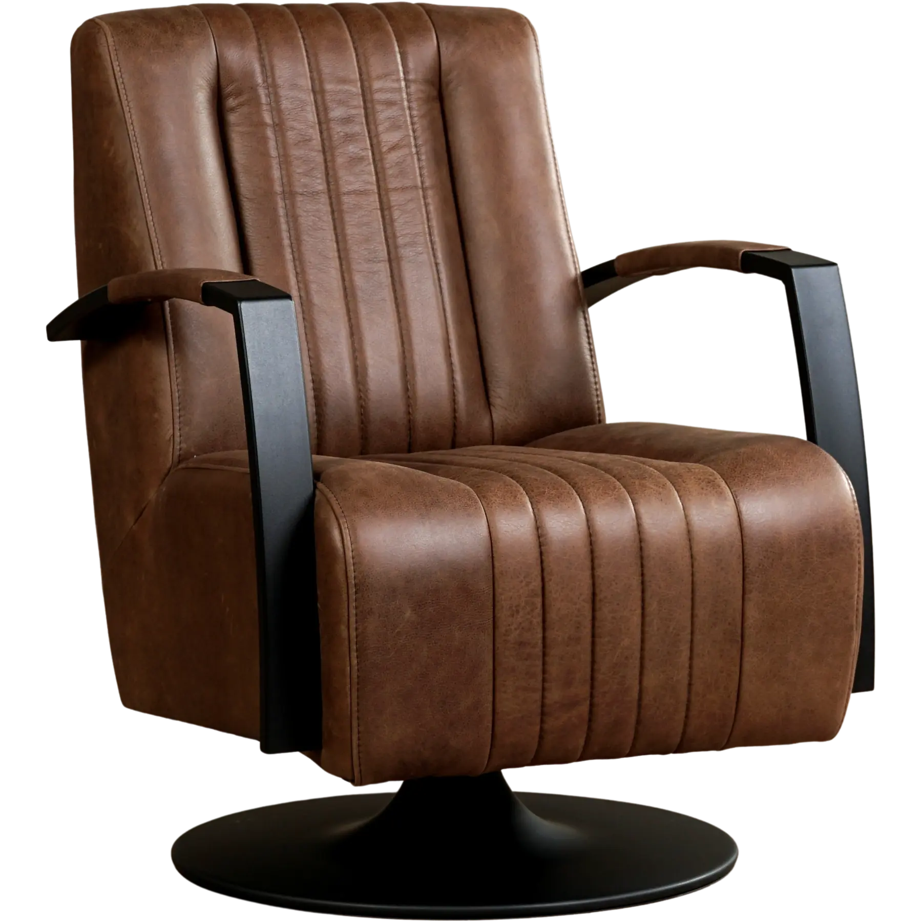 afbeelding van Leren draaifauteuil Galaxy - Vintage Brown (bruin) - Schotelvoet zwart