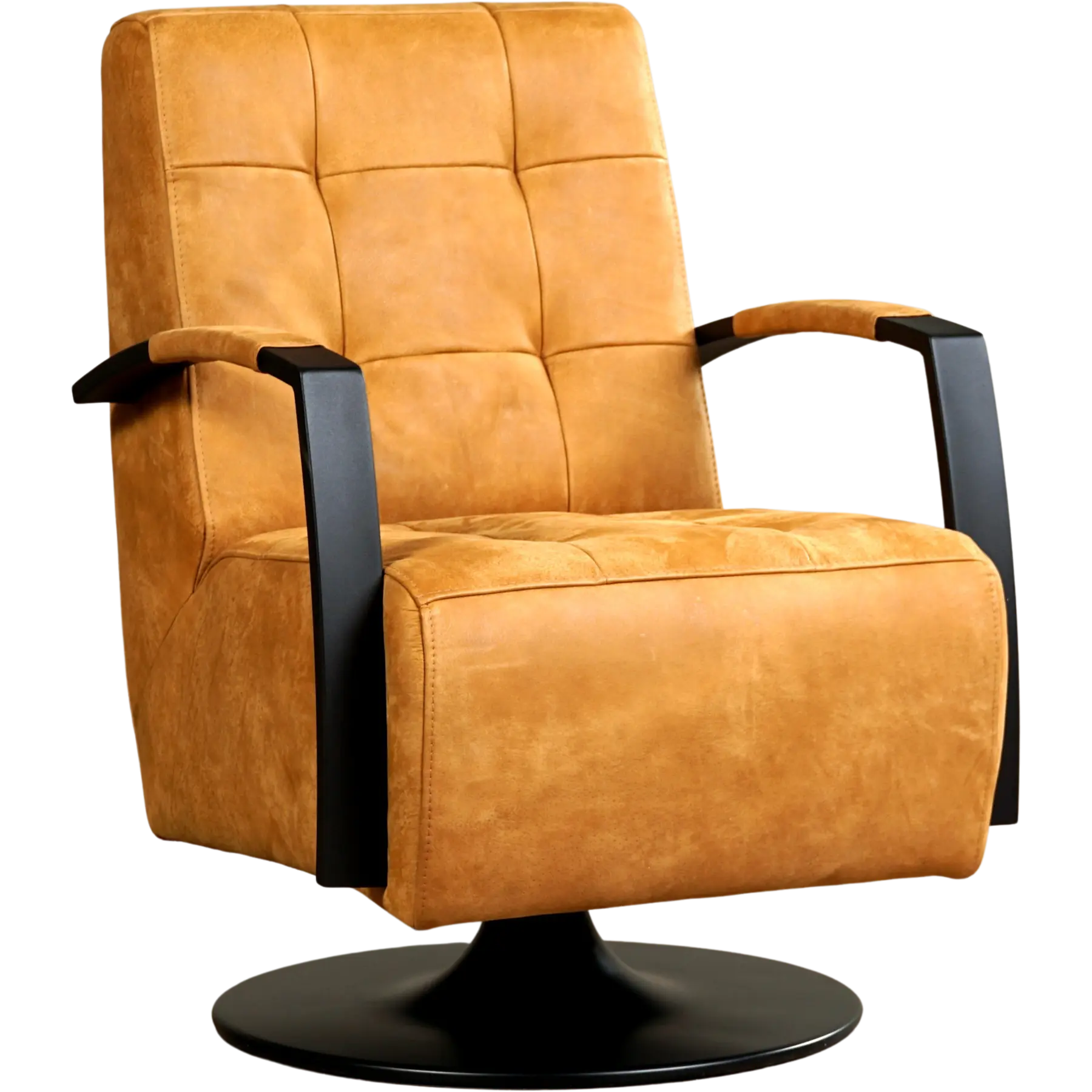 afbeelding van Leren draaifauteuil Mind - Kenia Cognac (cognac) - Schotelvoet zwart