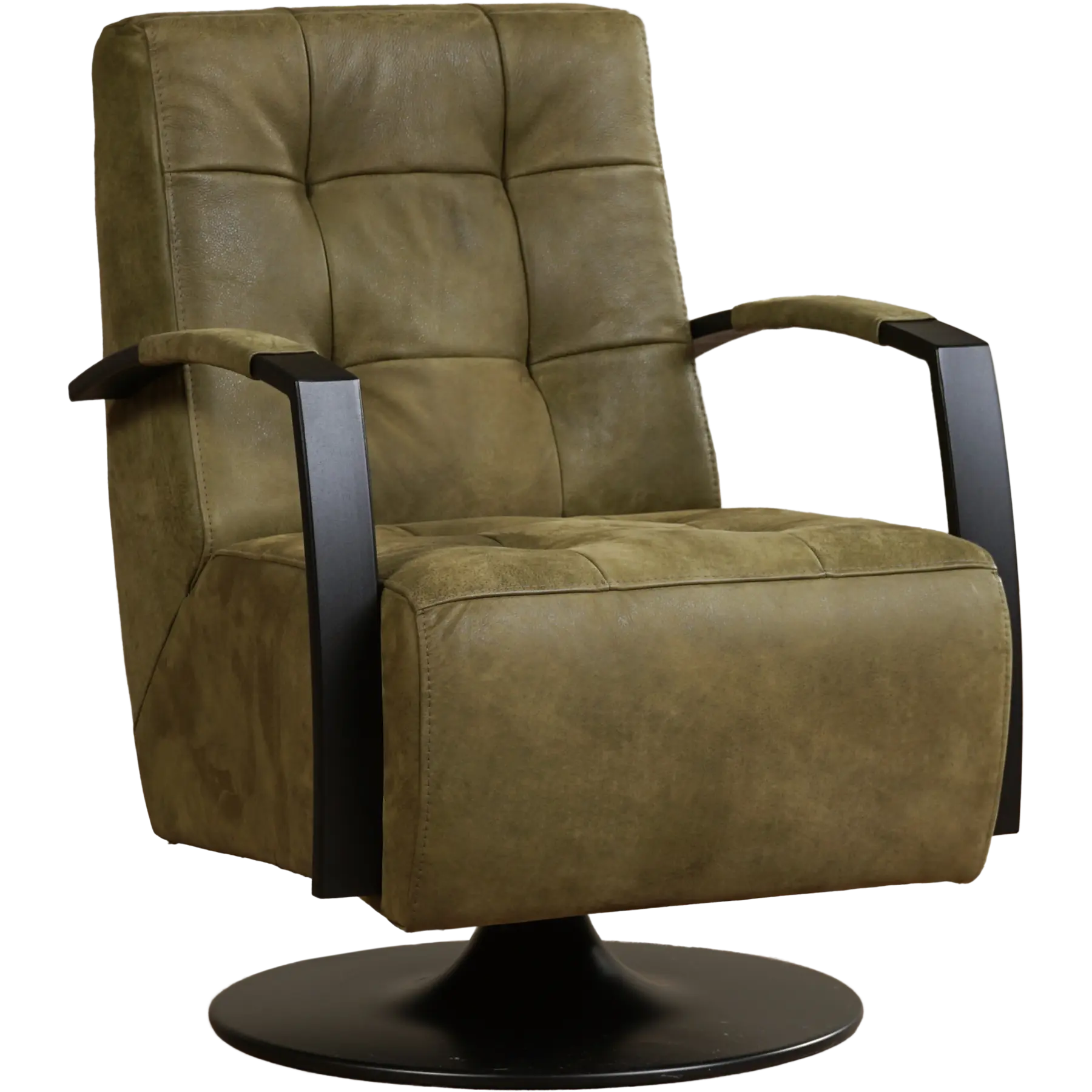 afbeelding van Leren draaifauteuil Mind - Kenia Olive (olijf) - Schotelvoet zwart