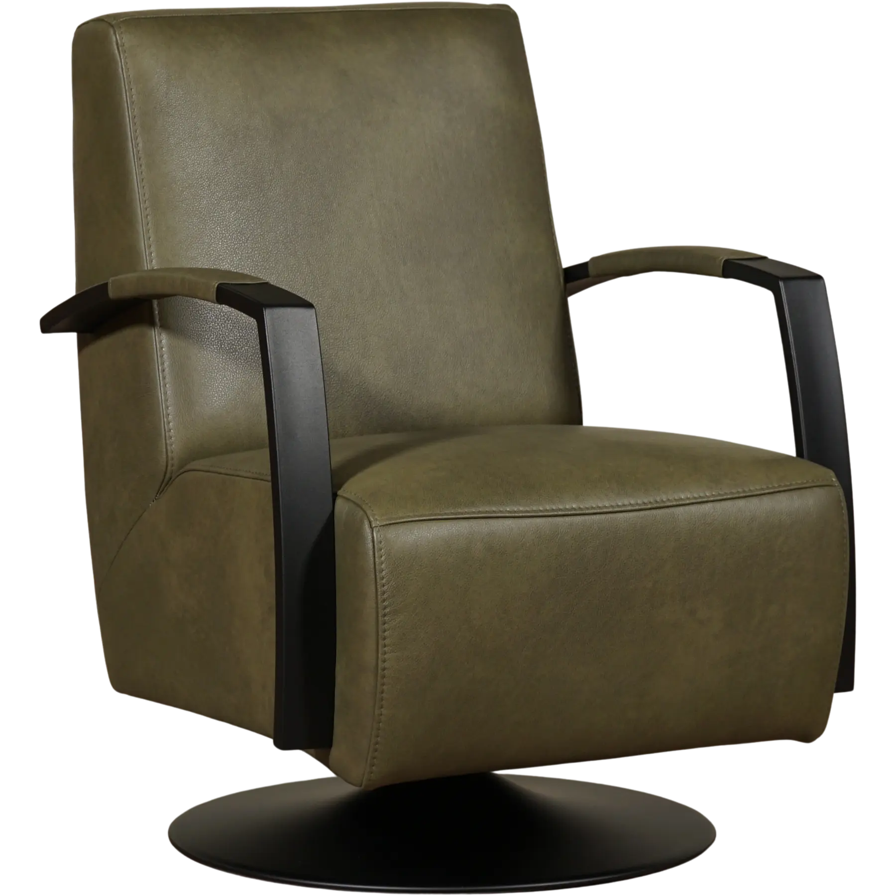 afbeelding van Leren draaifauteuil Mood - Granada Moss (olijf/groen) - Schotelvoet zwart