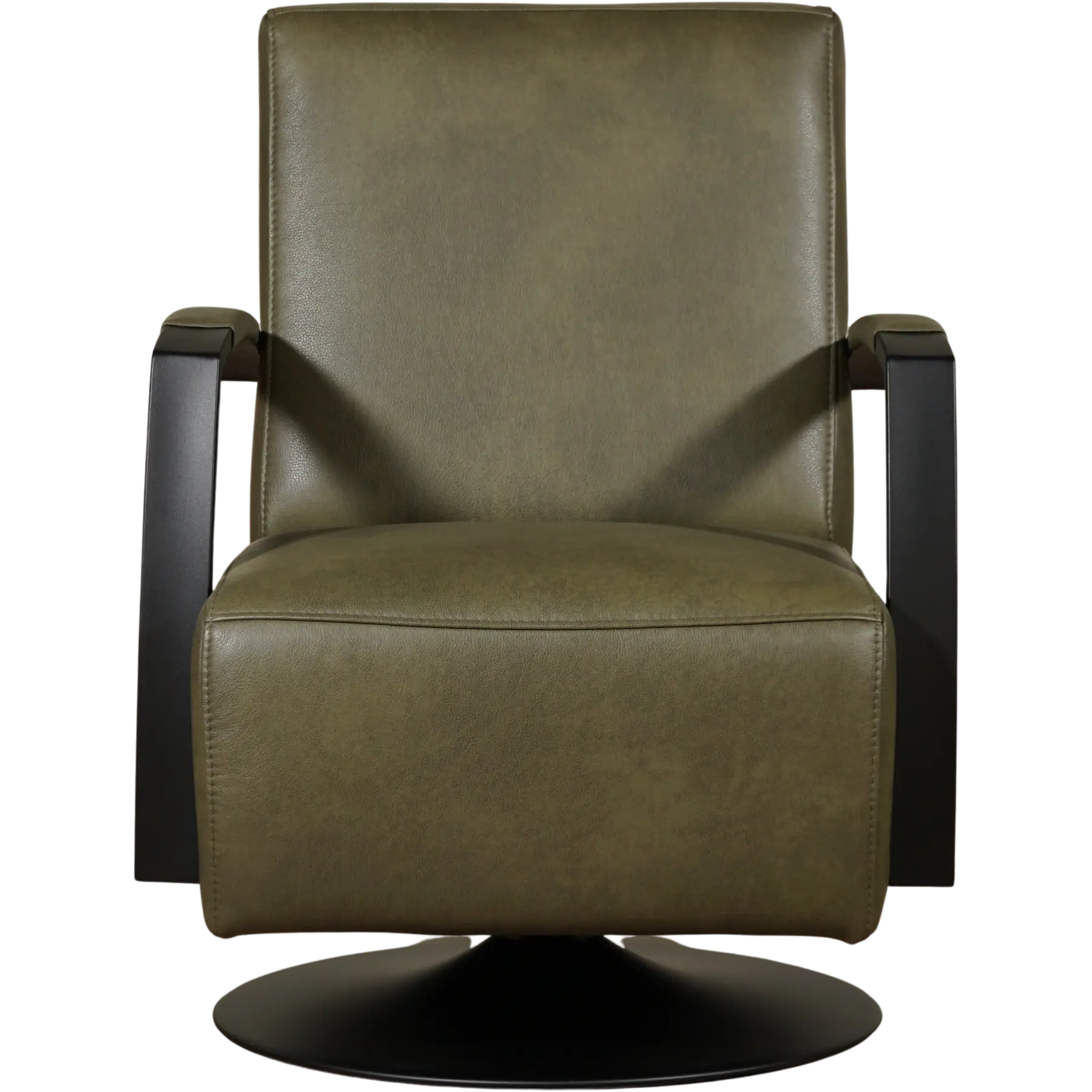 afbeelding van Leren draaifauteuil Mood - Granada Moss (olijf/groen) - Schotelvoet zwart