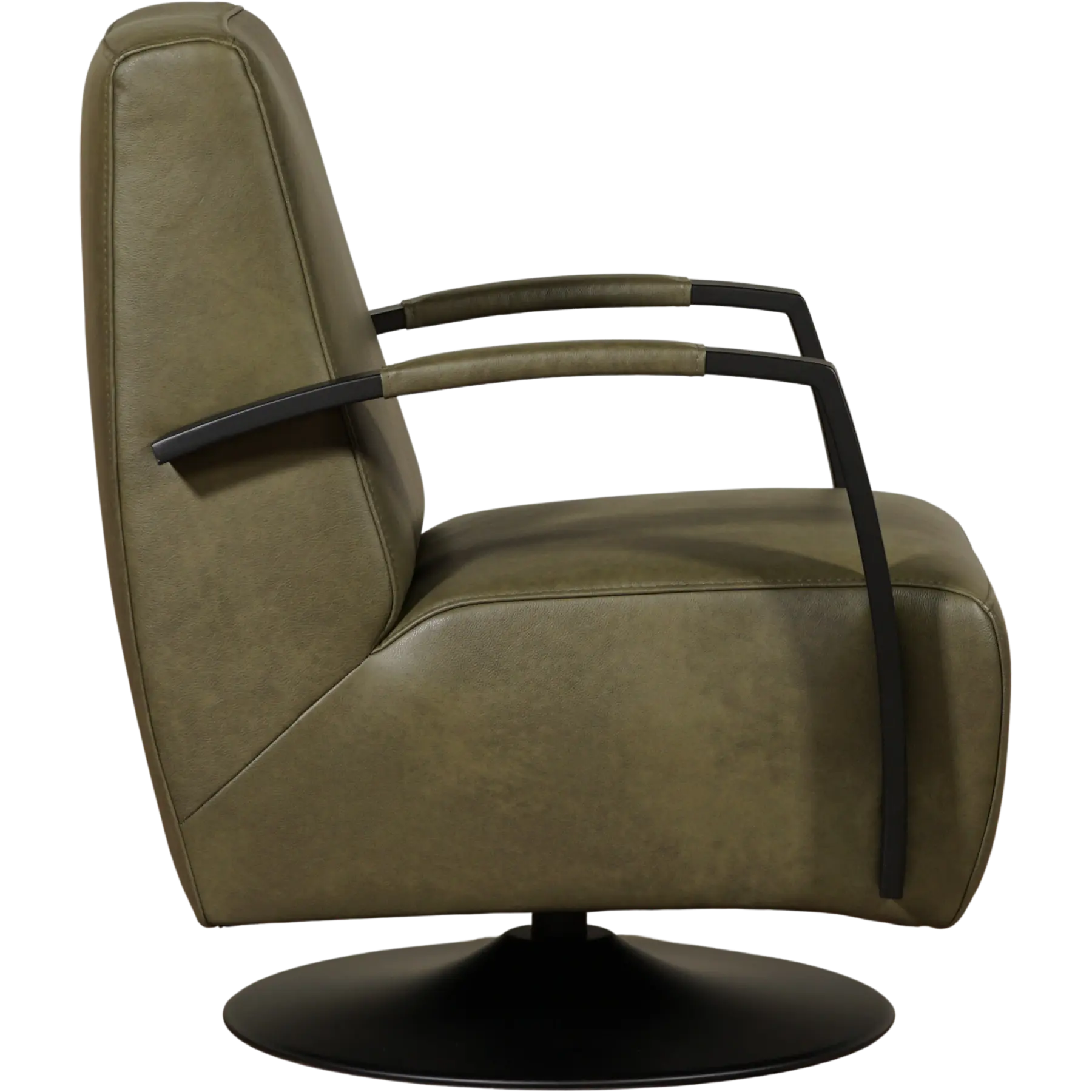 afbeelding van Leren draaifauteuil Mood - Granada Moss (olijf/groen) - Schotelvoet zwart