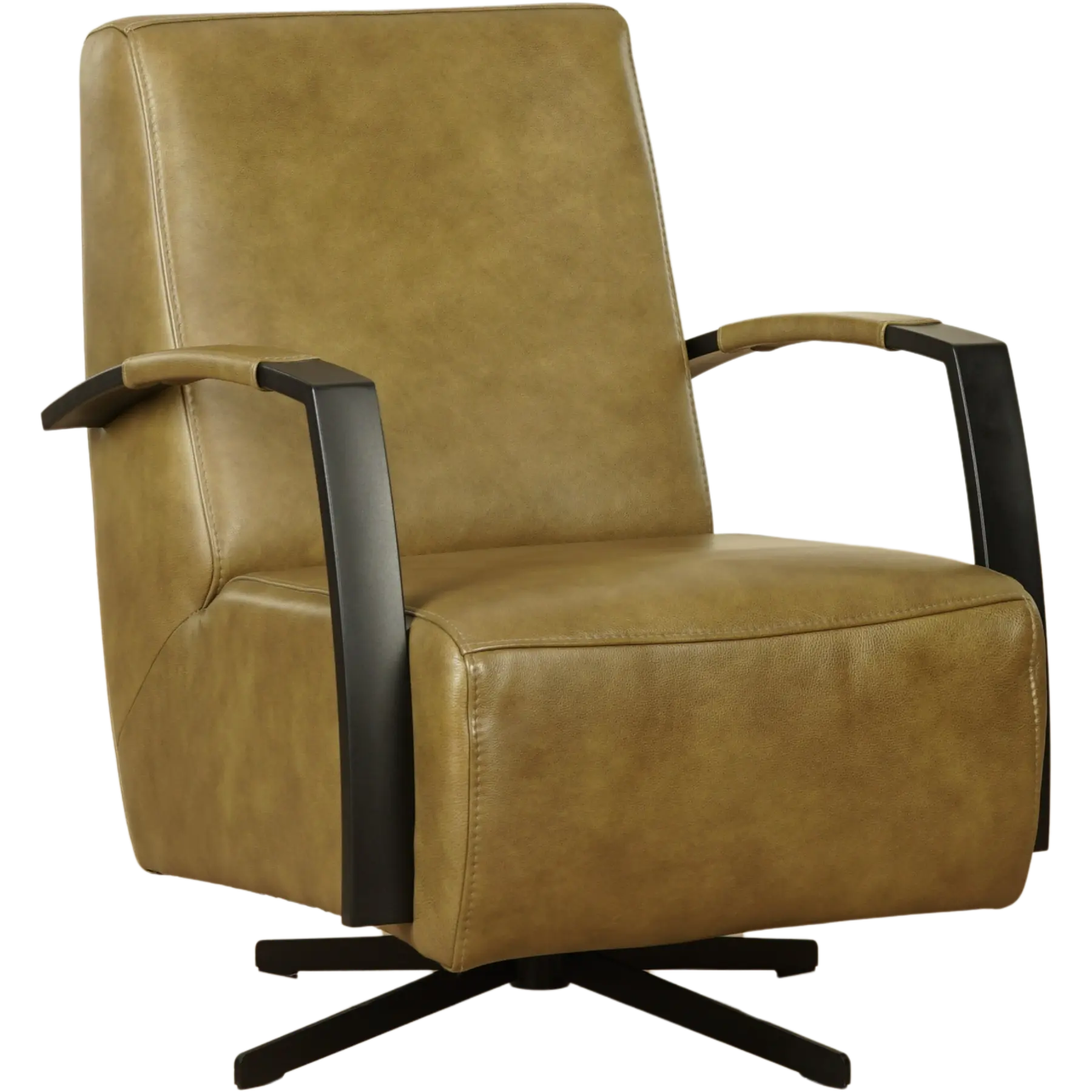 afbeelding van Leren draaifauteuil Mood - Granada Olive (olijf) - Stervoet zwart