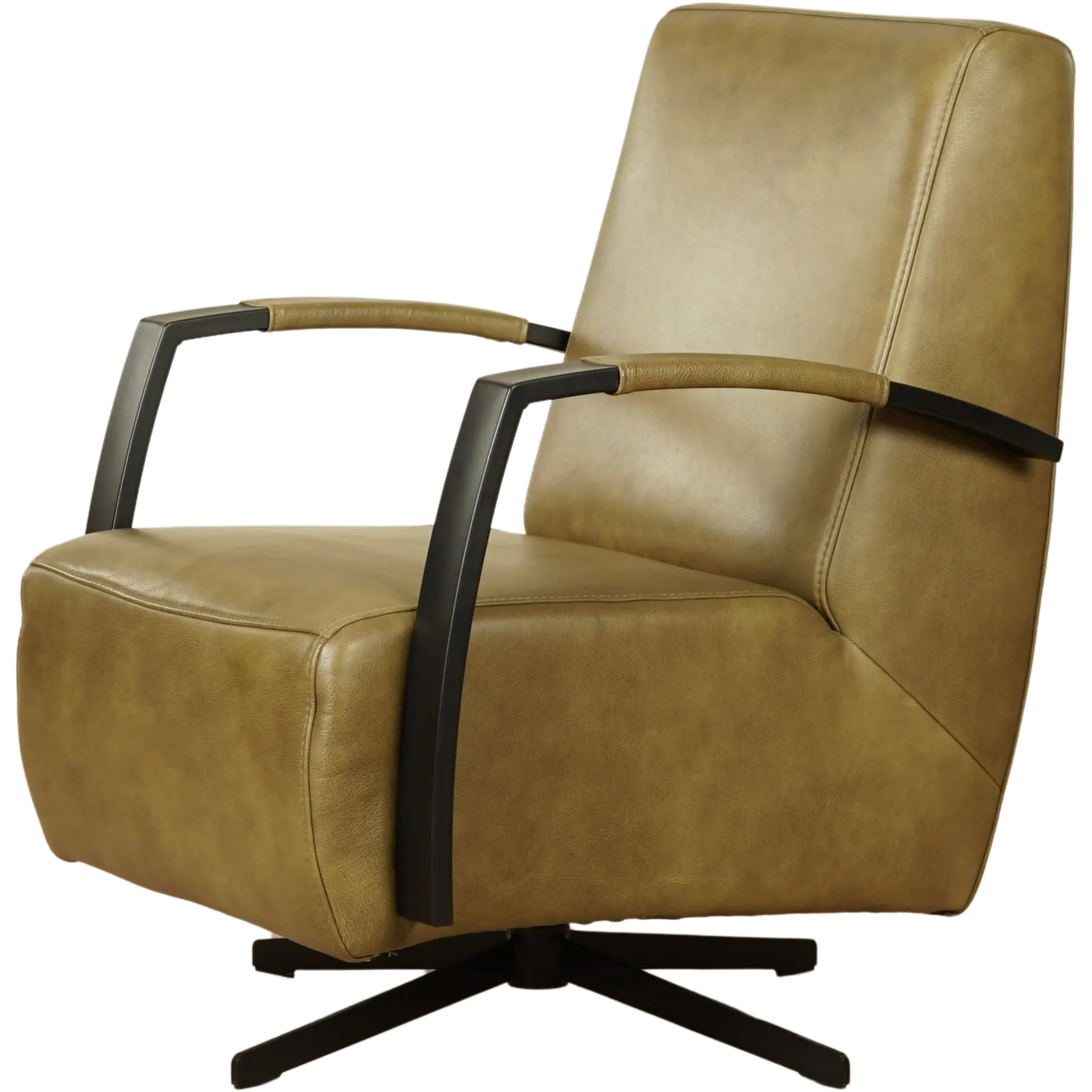 afbeelding van Leren draaifauteuil Mood - Granada Olive (olijf) - Stervoet zwart