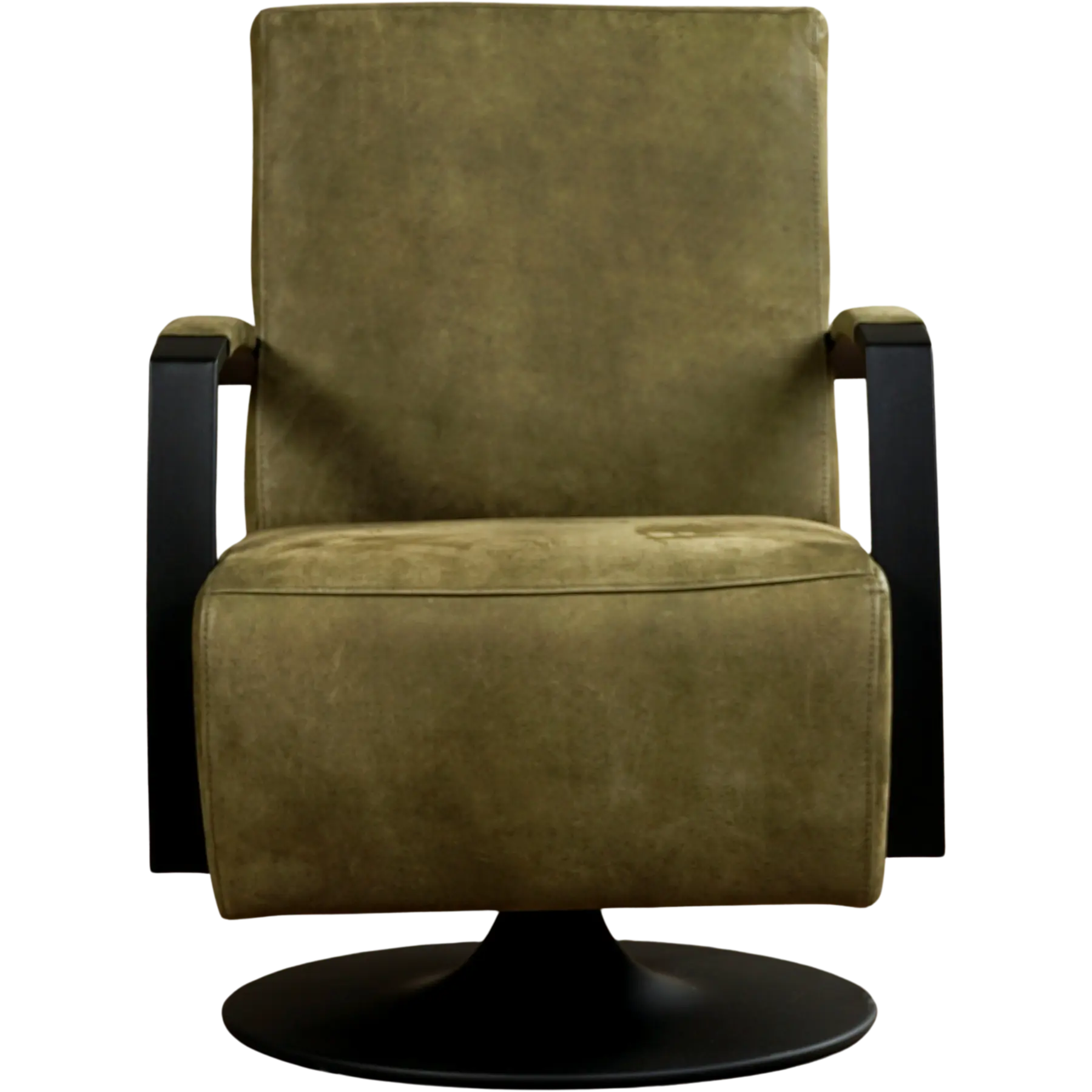 afbeelding van Leren draaifauteuil Mood - Kenia Olive (olijf) - Schotelvoet zwart