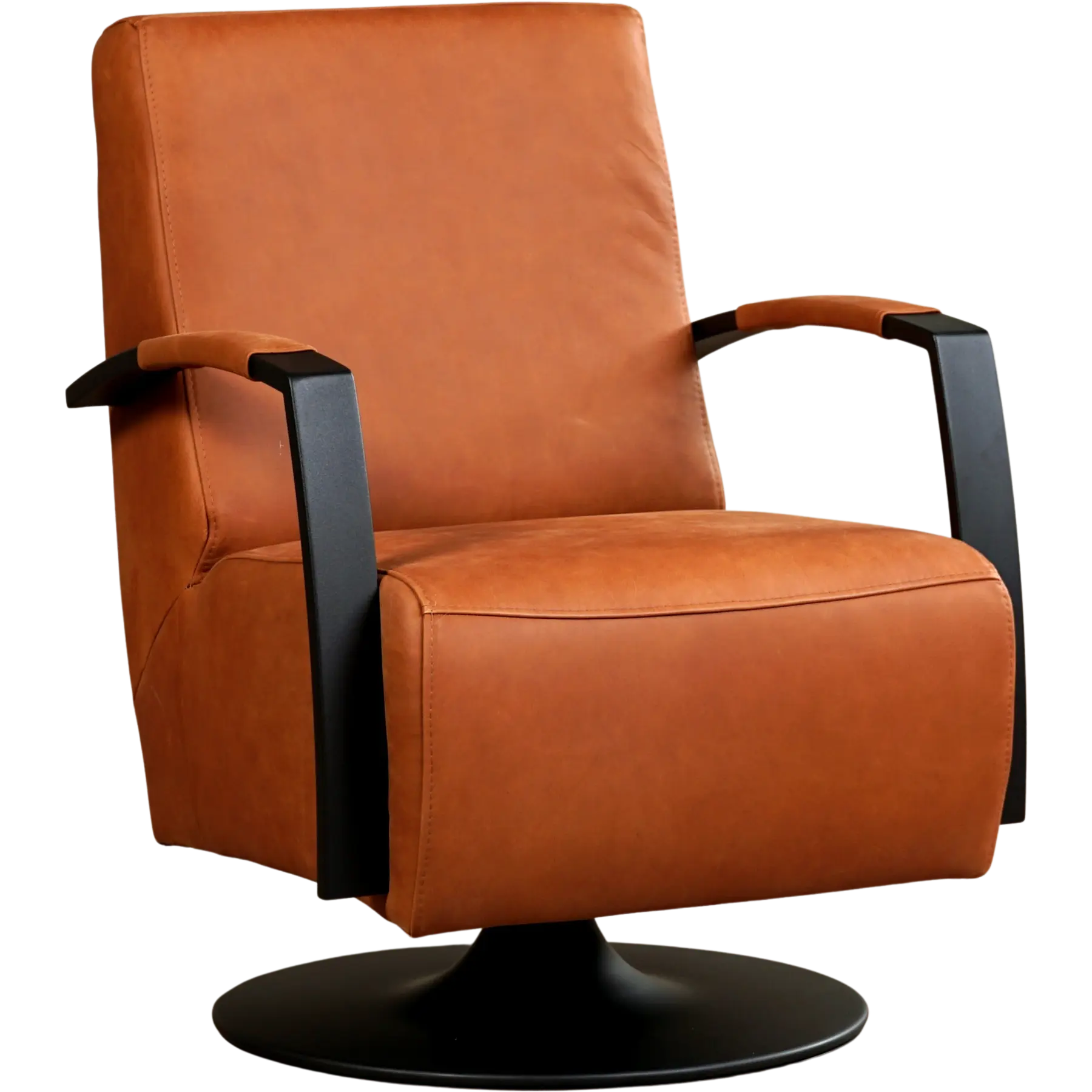 afbeelding van Leren draaifauteuil Mood - Rancho Cognac (cognac) - Schotelvoet zwart