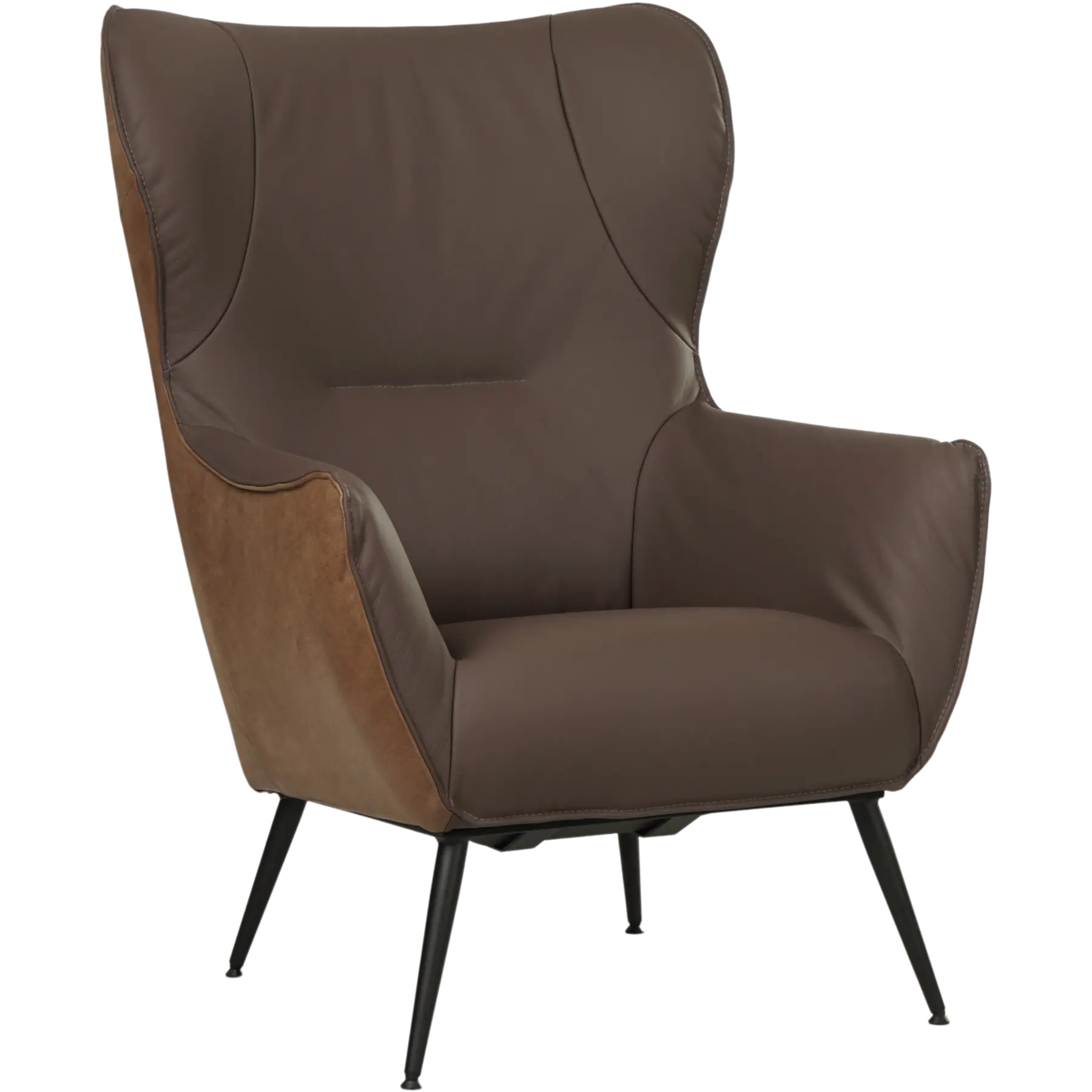 afbeelding van Leren fauteuil Flair Duo - Kenia Brown en Toledo Espresso - Poten staal rond zwart
