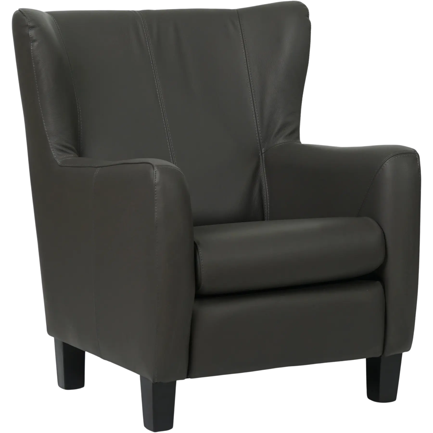 afbeelding van Leren fauteuil Hug - Hermes Antracite (donkergrijs) - Poten hout zwart