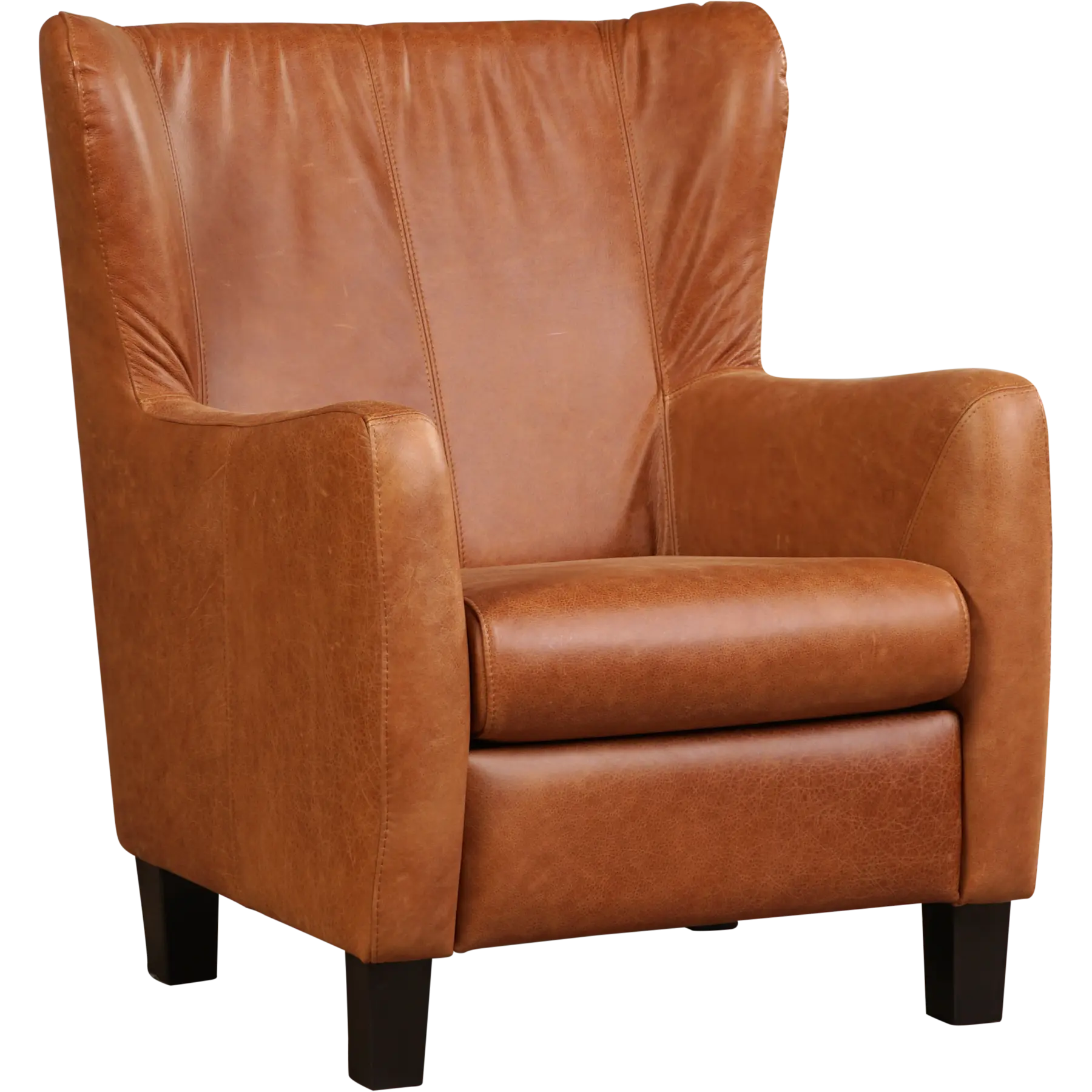 afbeelding van Leren fauteuil Hug - Vintage Cognac (cognac) - Poten hout bruin