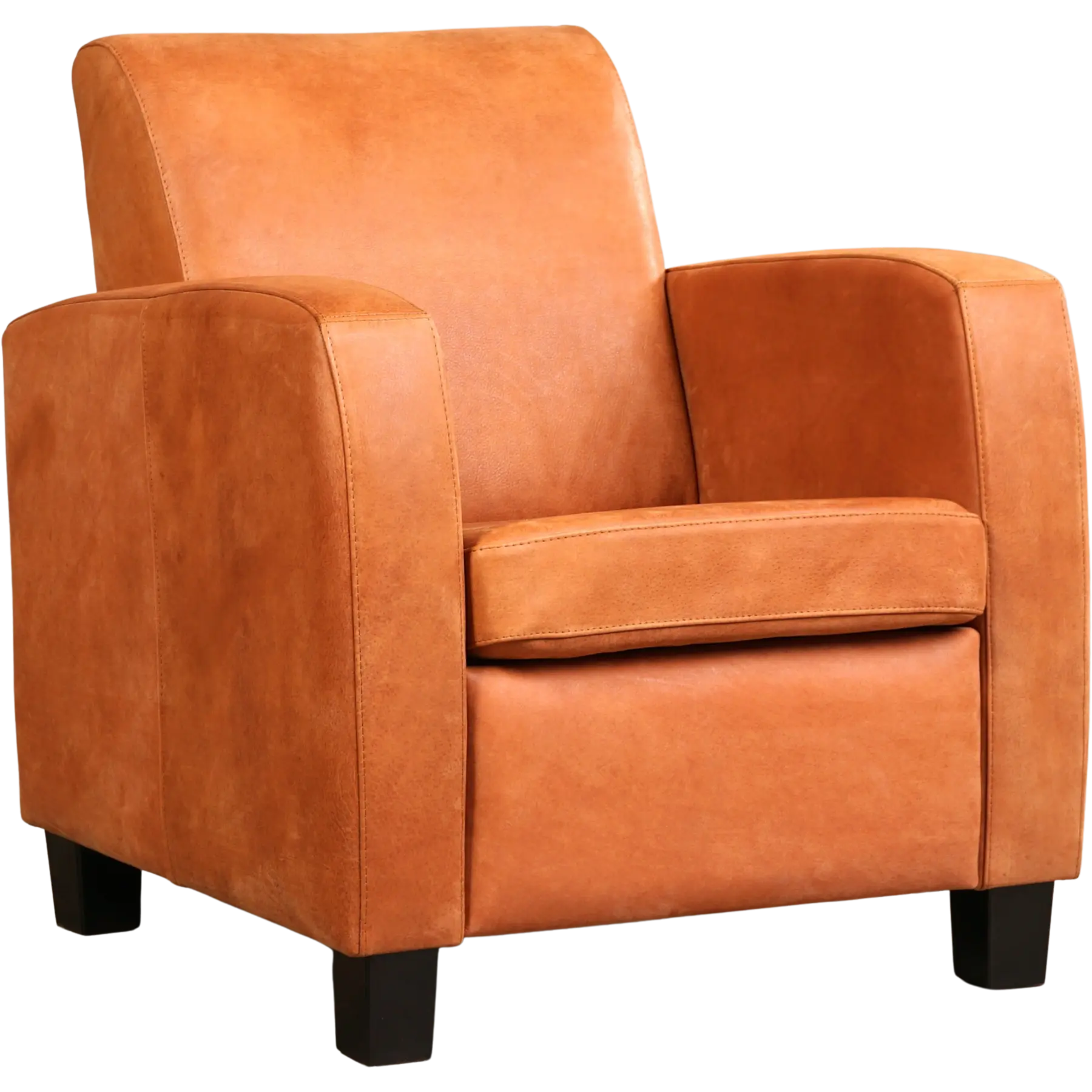 afbeelding van Leren fauteuil Joy - Kenia Rost (oranje) - Poten hout bruin