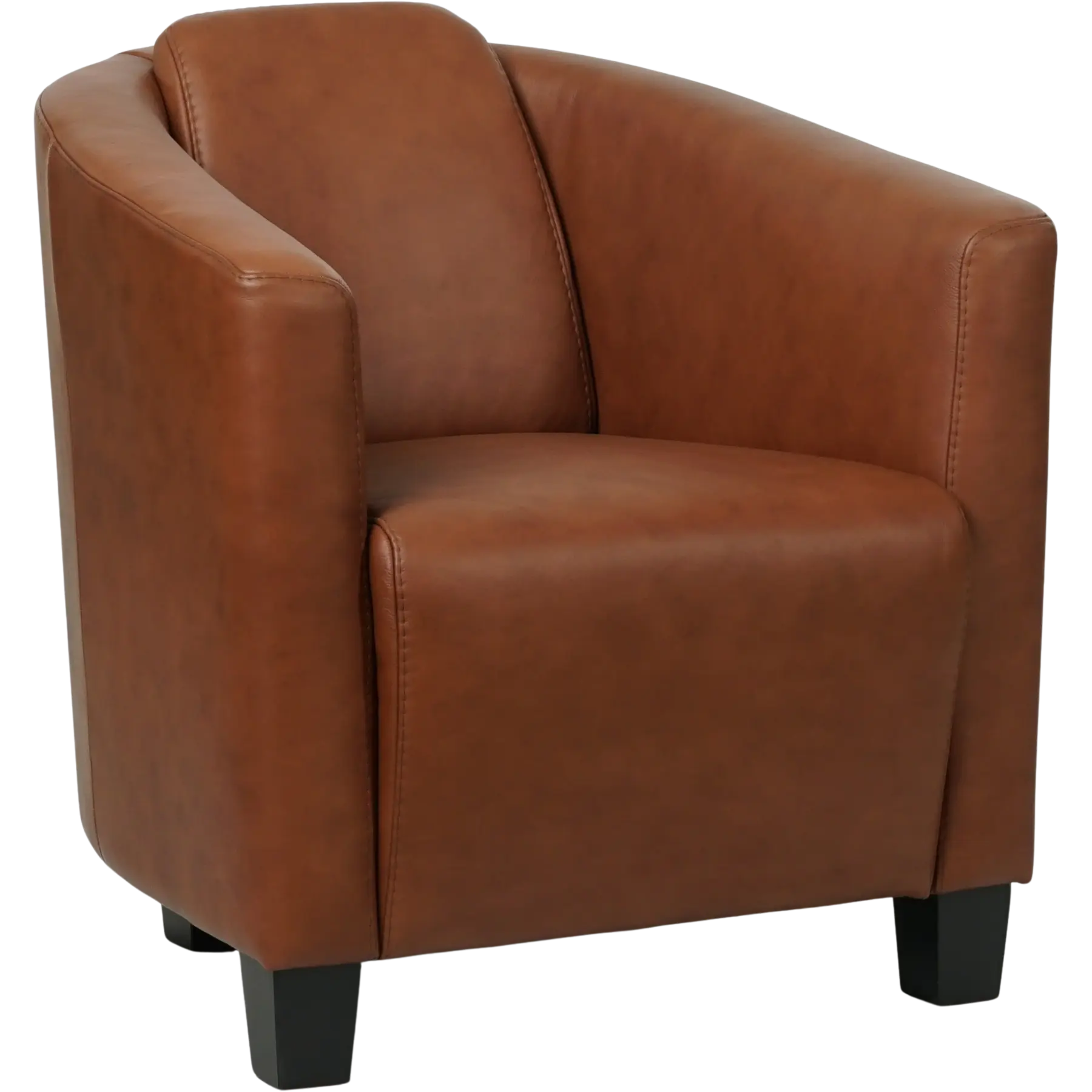 afbeelding van Leren fauteuil Press - Massif Armagnac (donkercognac) - Poten hout zwart