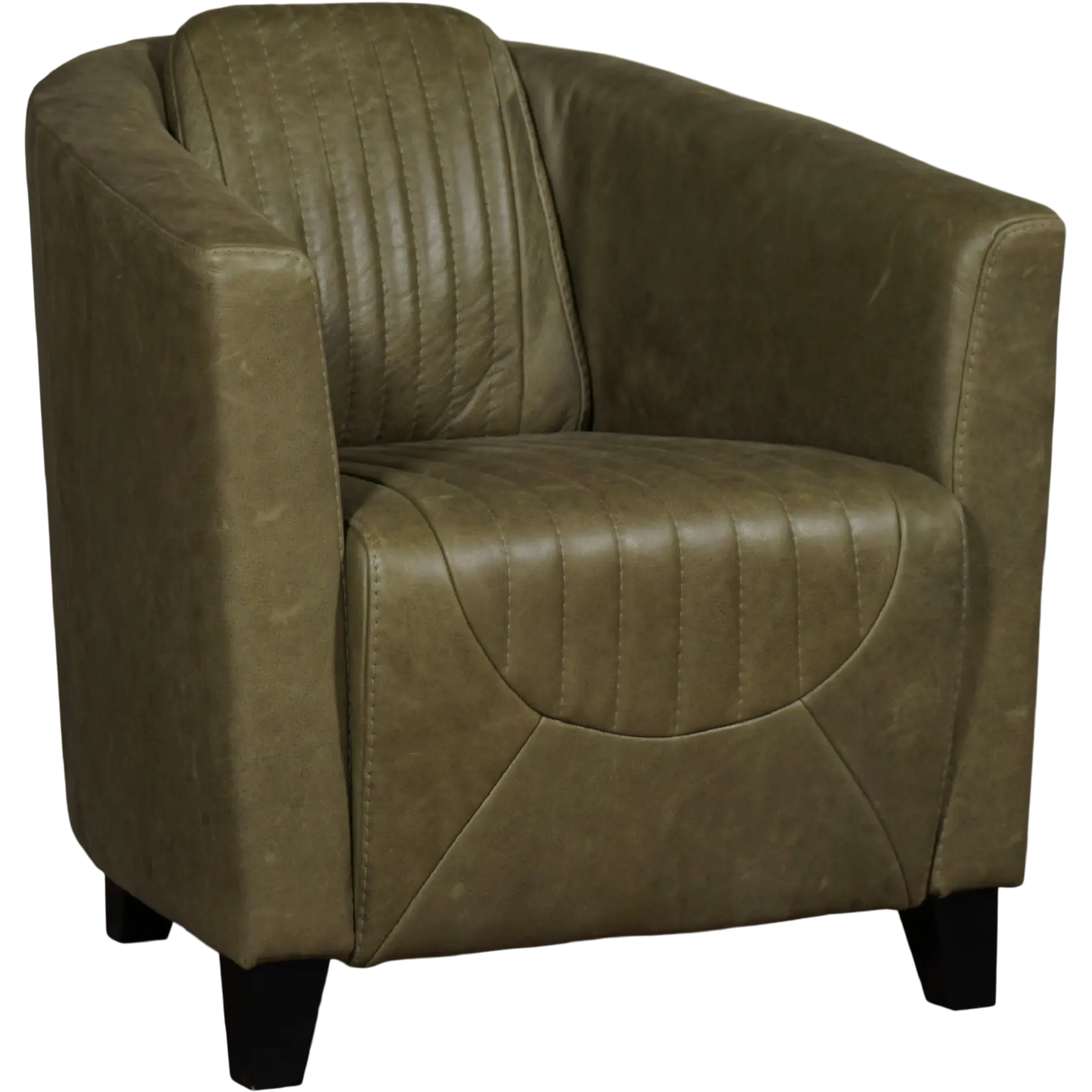 afbeelding van Leren fauteuil Press Special - Vintage Olive (olijf/groen) - Poten hout zwart