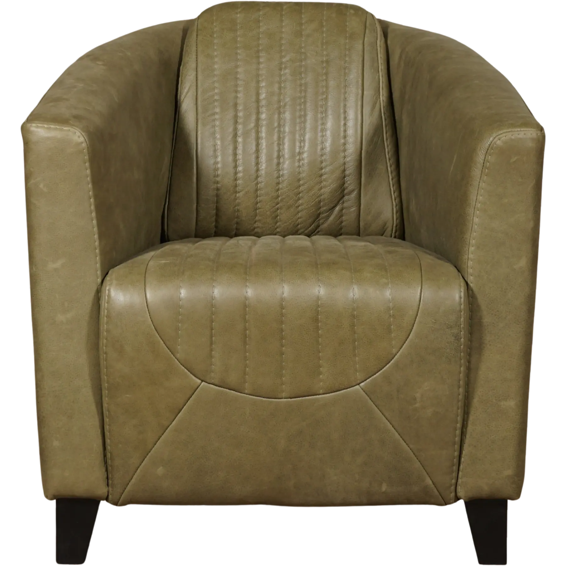 afbeelding van Leren fauteuil Press Special - Vintage Olive (olijf/groen) - Poten hout zwart