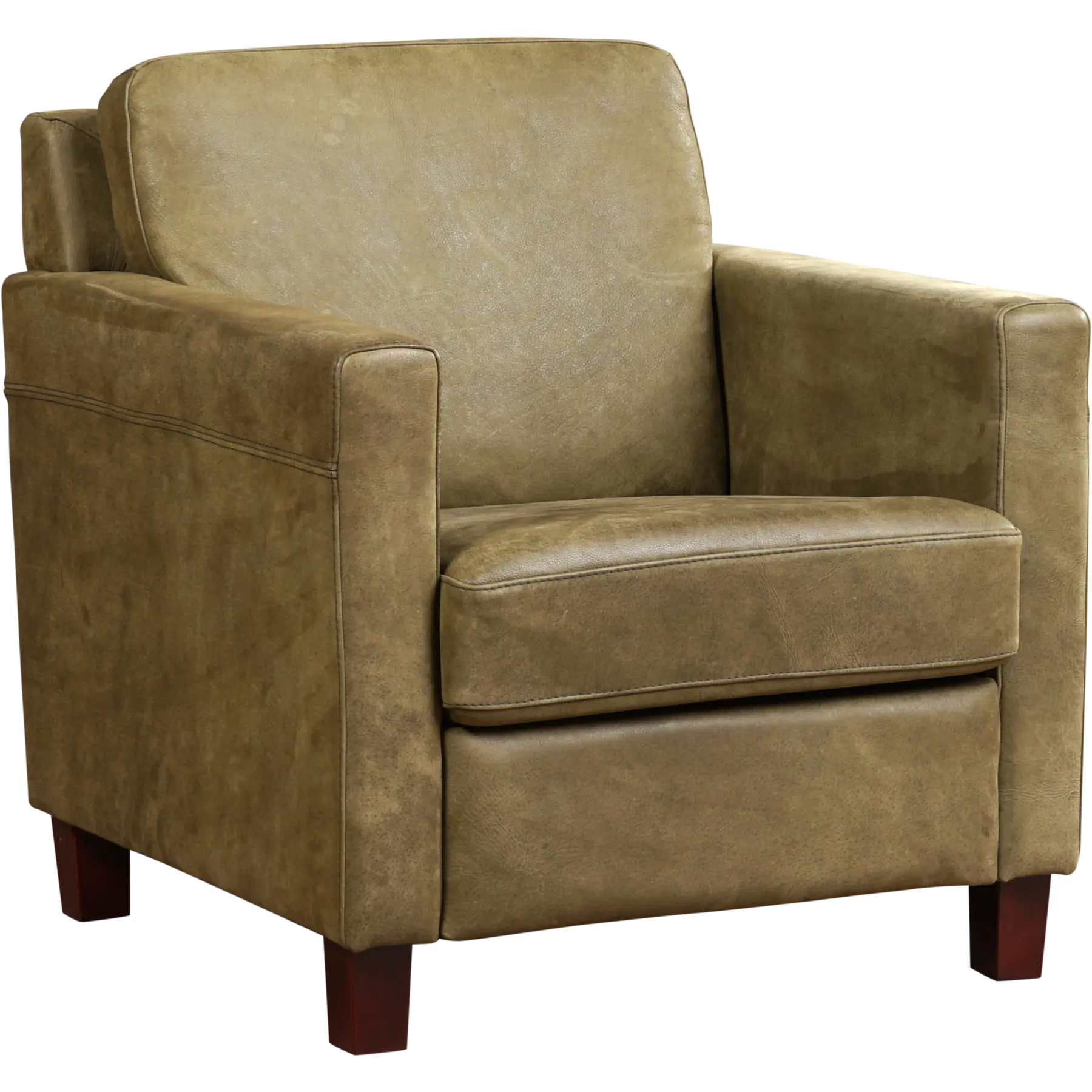 afbeelding van Leren fauteuil Smart - Kenia Olive (olijf) - Poten hout bruin