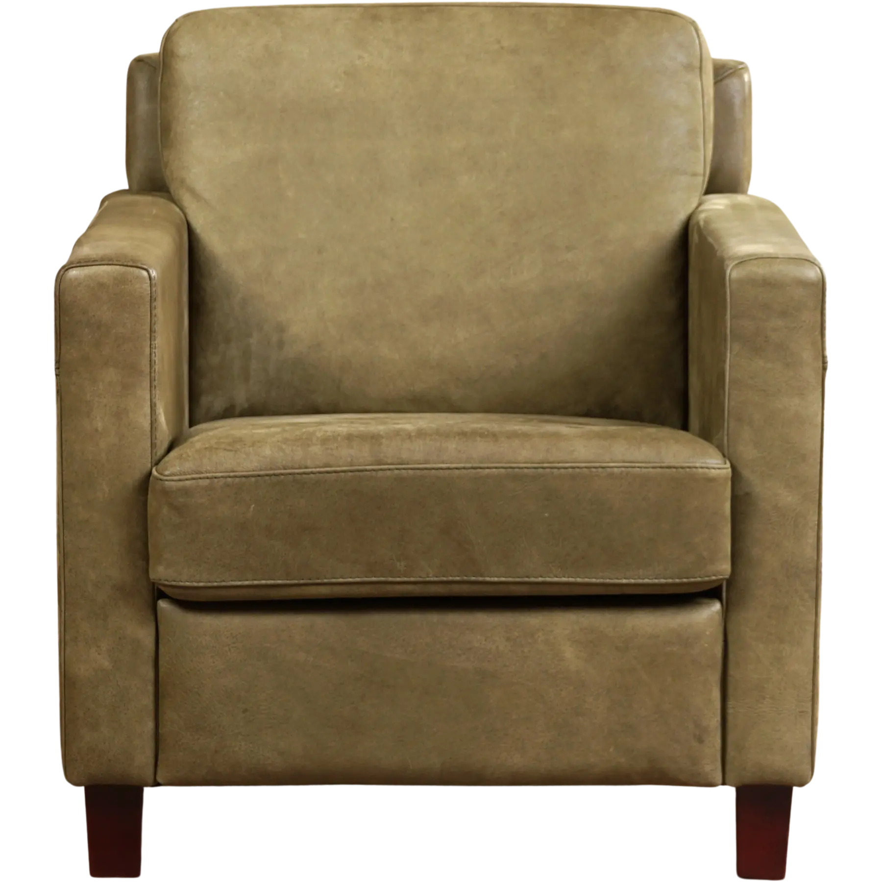 afbeelding van Leren fauteuil Smart - Kenia Olive (olijf) - Poten hout bruin
