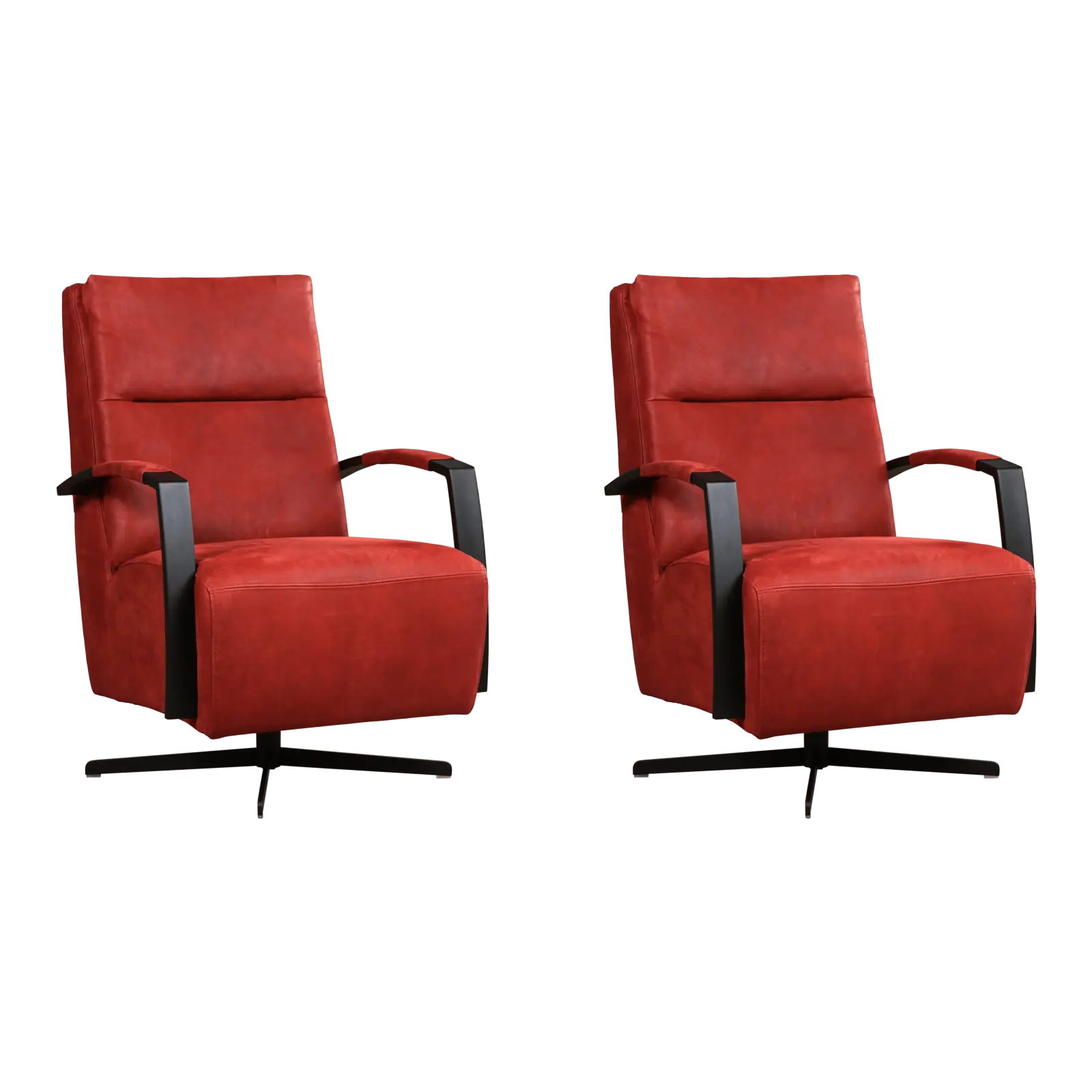 afbeelding van Set van 2 Leren draaifauteuils Award - Kenia Burgundy (rood) - Stervoet zwart
