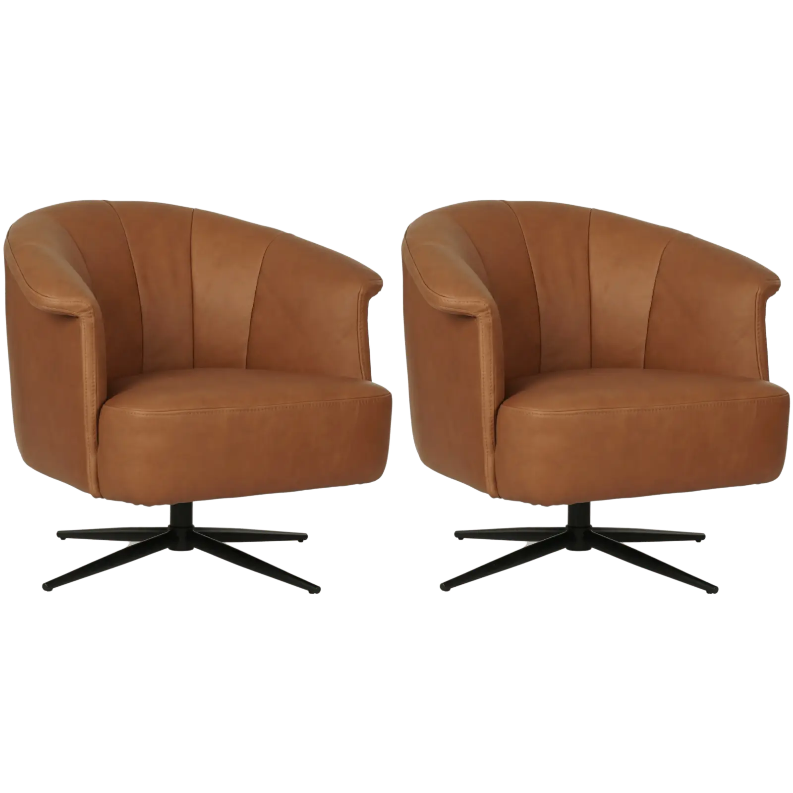 afbeelding van Set van 2 Leren draaifauteuils Embrace - Rancho Cognac (cognac) - stervoet zwart