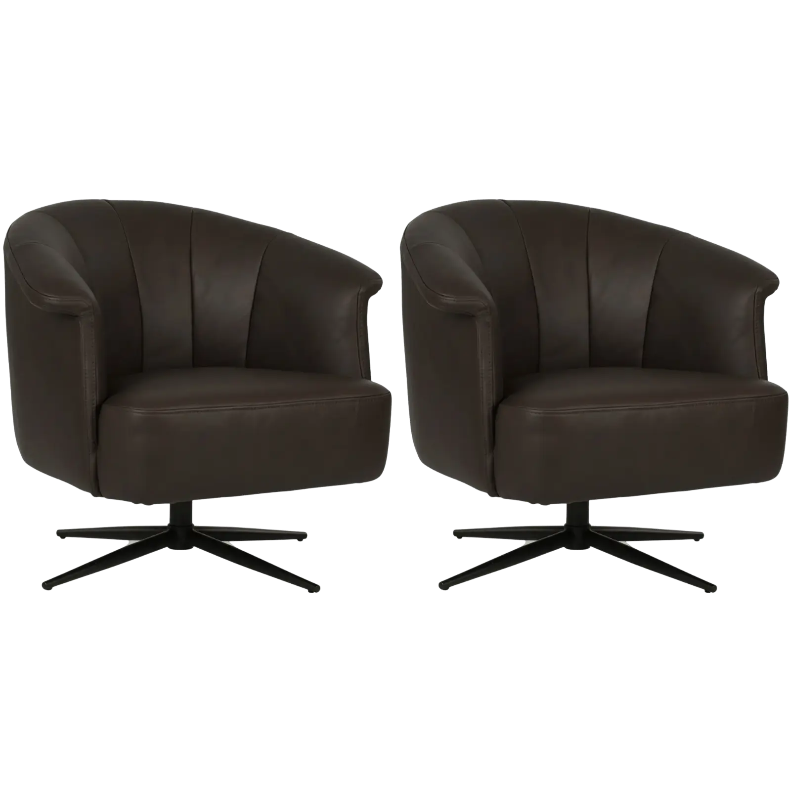 afbeelding van Set van 2 Leren draaifauteuils Embrace - Rancho Moro (donkerbruin) - stervoet zwart