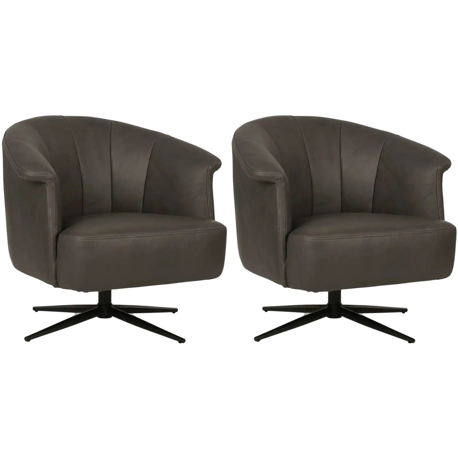afbeelding van Set van 2 Leren draaifauteuils Embrace - Rancho Steel (grijs) - stervoet zwart