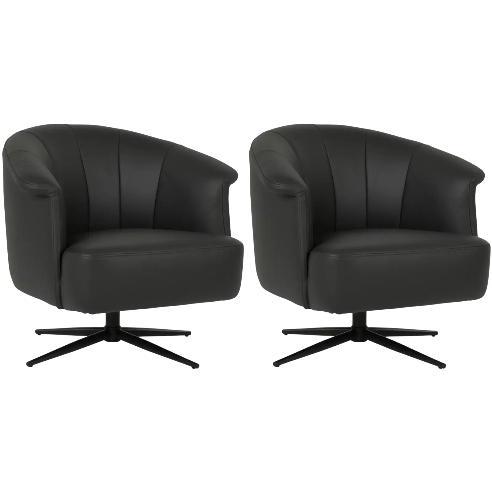 afbeelding van Set van 2 Leren draaifauteuils Embrace - Toledo Nero (zwart) - stervoet zwart