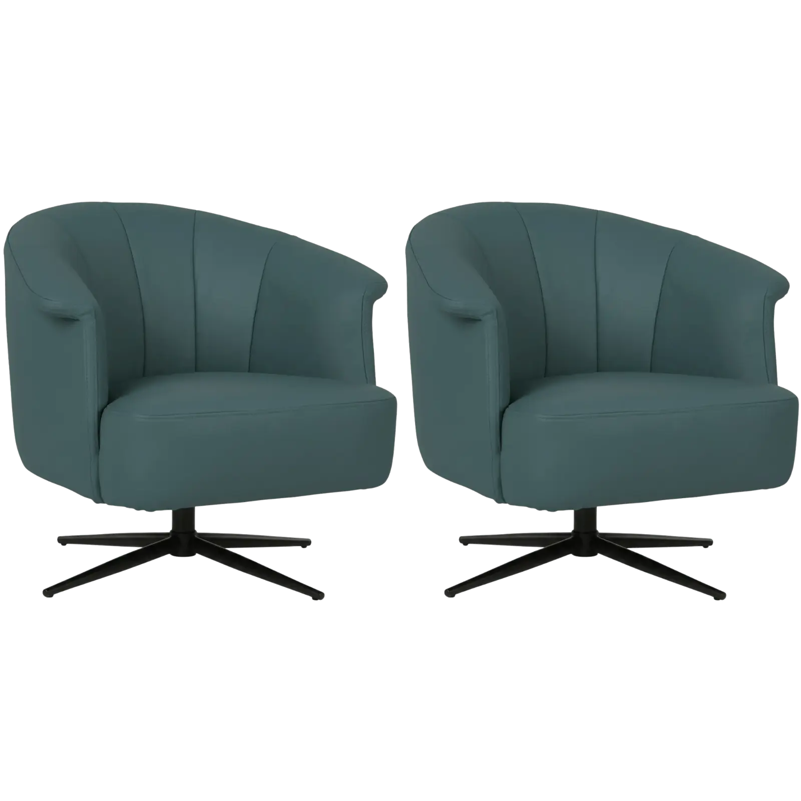 afbeelding van Set van 2 Leren draaifauteuils Embrace - Toledo Whale (blauw/grijs) - stervoet zwart