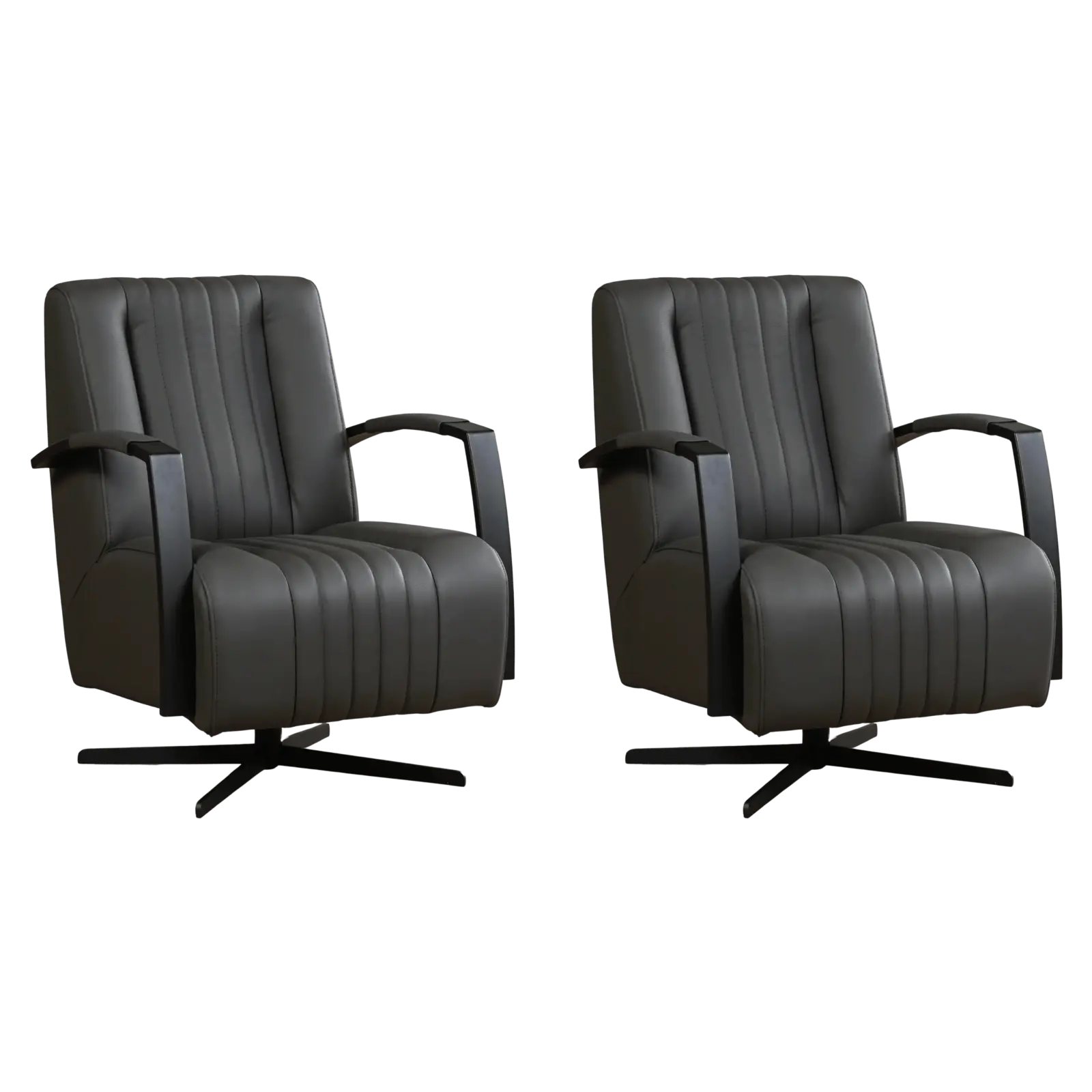 afbeelding van Set van 2 Leren draaifauteuils Galaxy - Hermes Antracite (donkergrijs) - Stervoet zwart