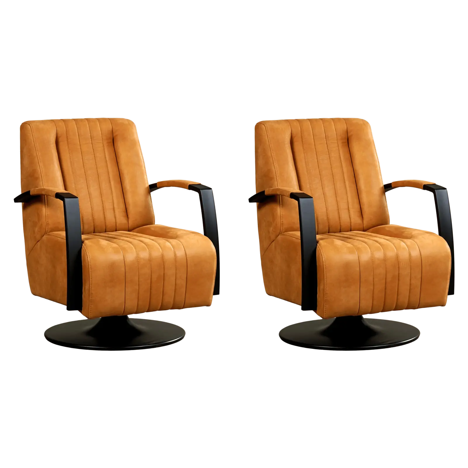 afbeelding van Set van 2 Leren draaifauteuils Galaxy - Kenia Cognac (cognac) - Schotelvoet zwart