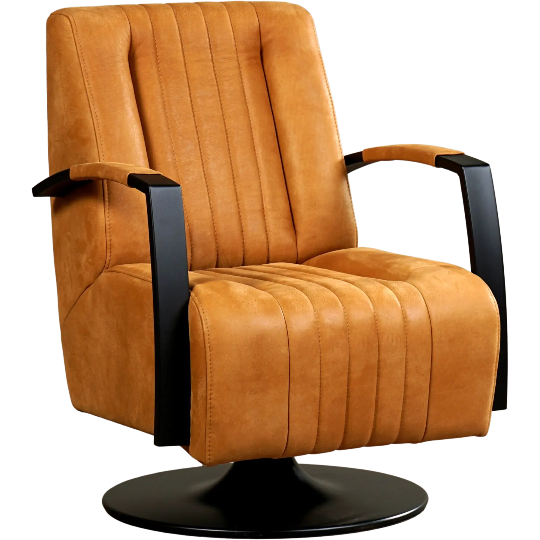 afbeelding van Set van 2 Leren draaifauteuils Galaxy - Kenia Cognac (cognac) - Schotelvoet zwart