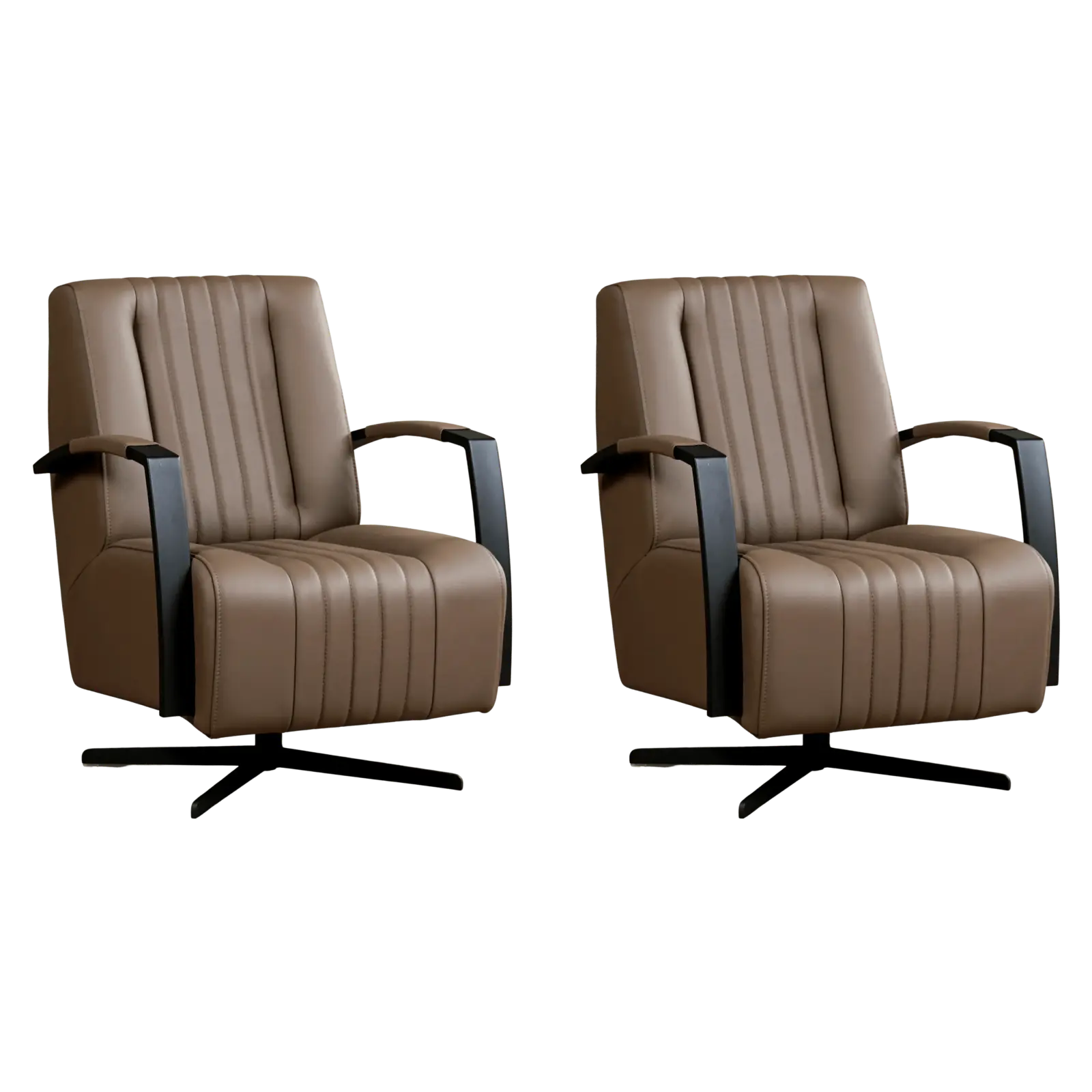 afbeelding van Set van 2 Leren draaifauteuils Galaxy - Toledo Lever (bruin) - Stervoet zwart