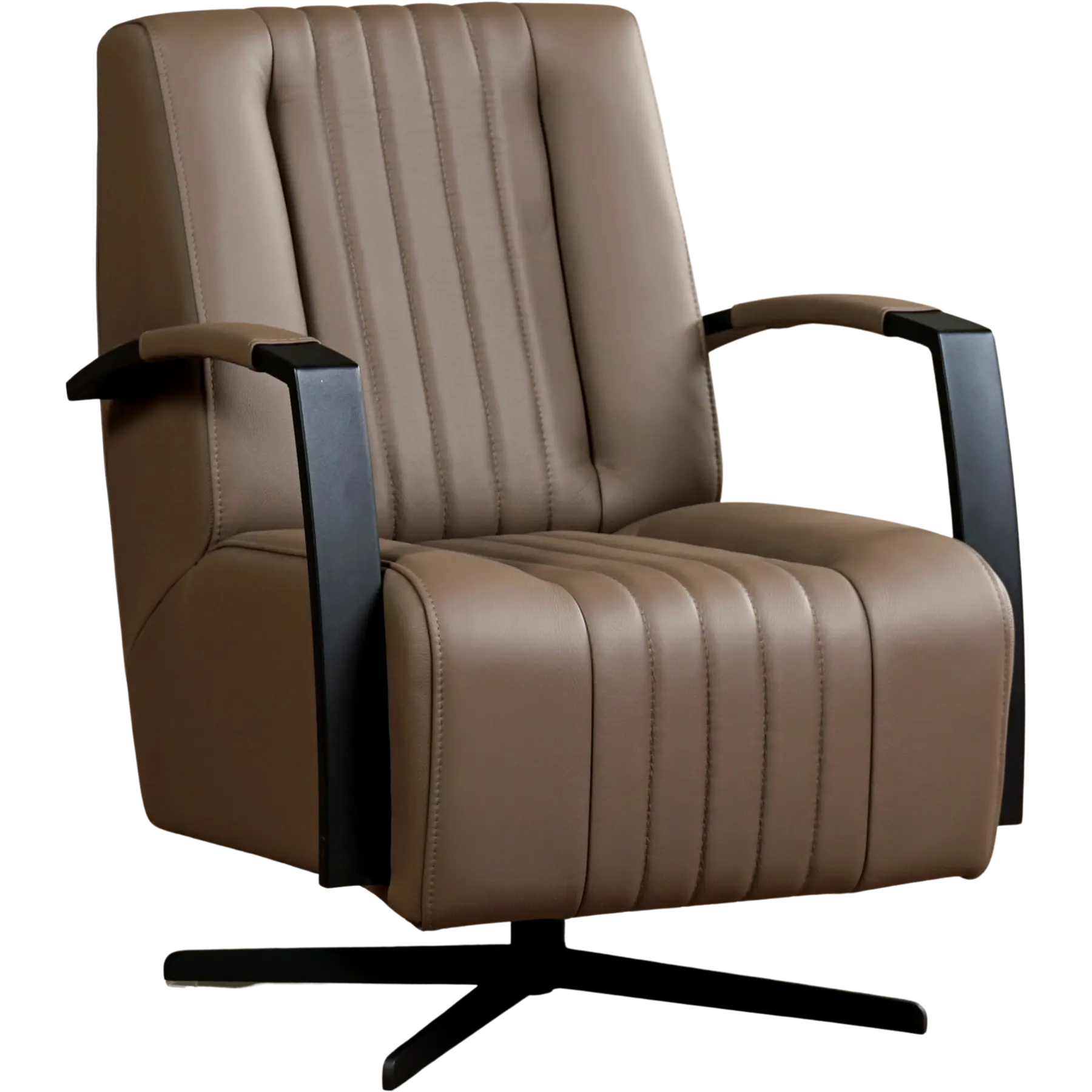 afbeelding van Set van 2 Leren draaifauteuils Galaxy - Toledo Lever (bruin) - Stervoet zwart